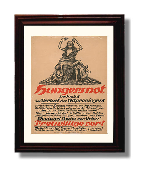 Vintage War Poster - Hungernot Vintage War Wall Art - 8x10 Beveled Frame