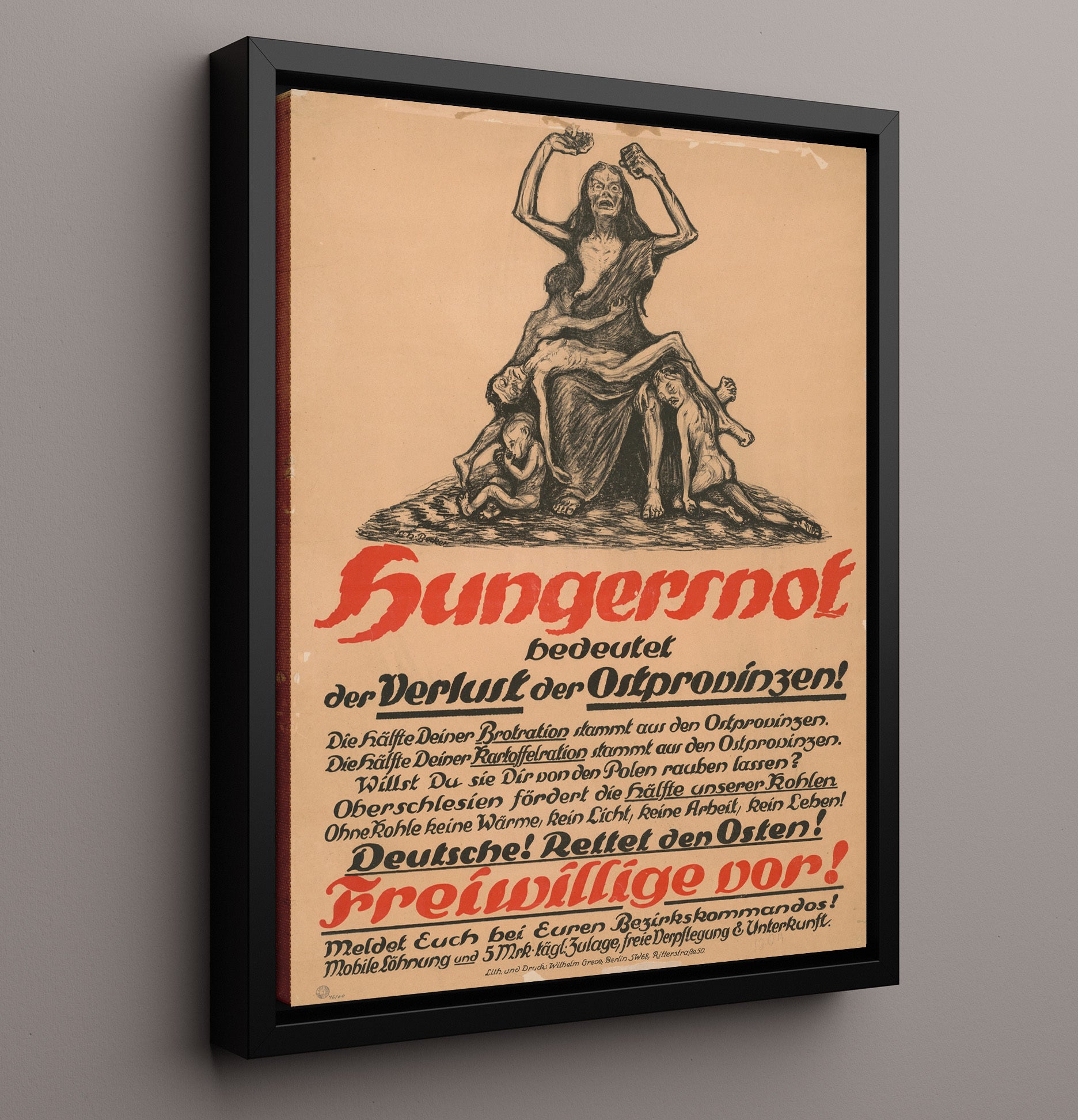Vintage War Poster - Hungernot Vintage War Wall Art - 16x20 Framed Canvas