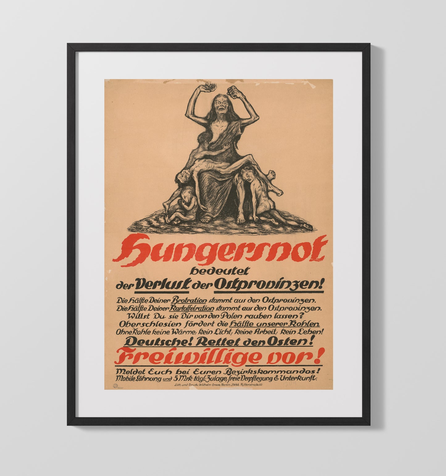 Vintage War Poster - Hungernot Vintage War Wall Art - 16x20 Gallery Frame