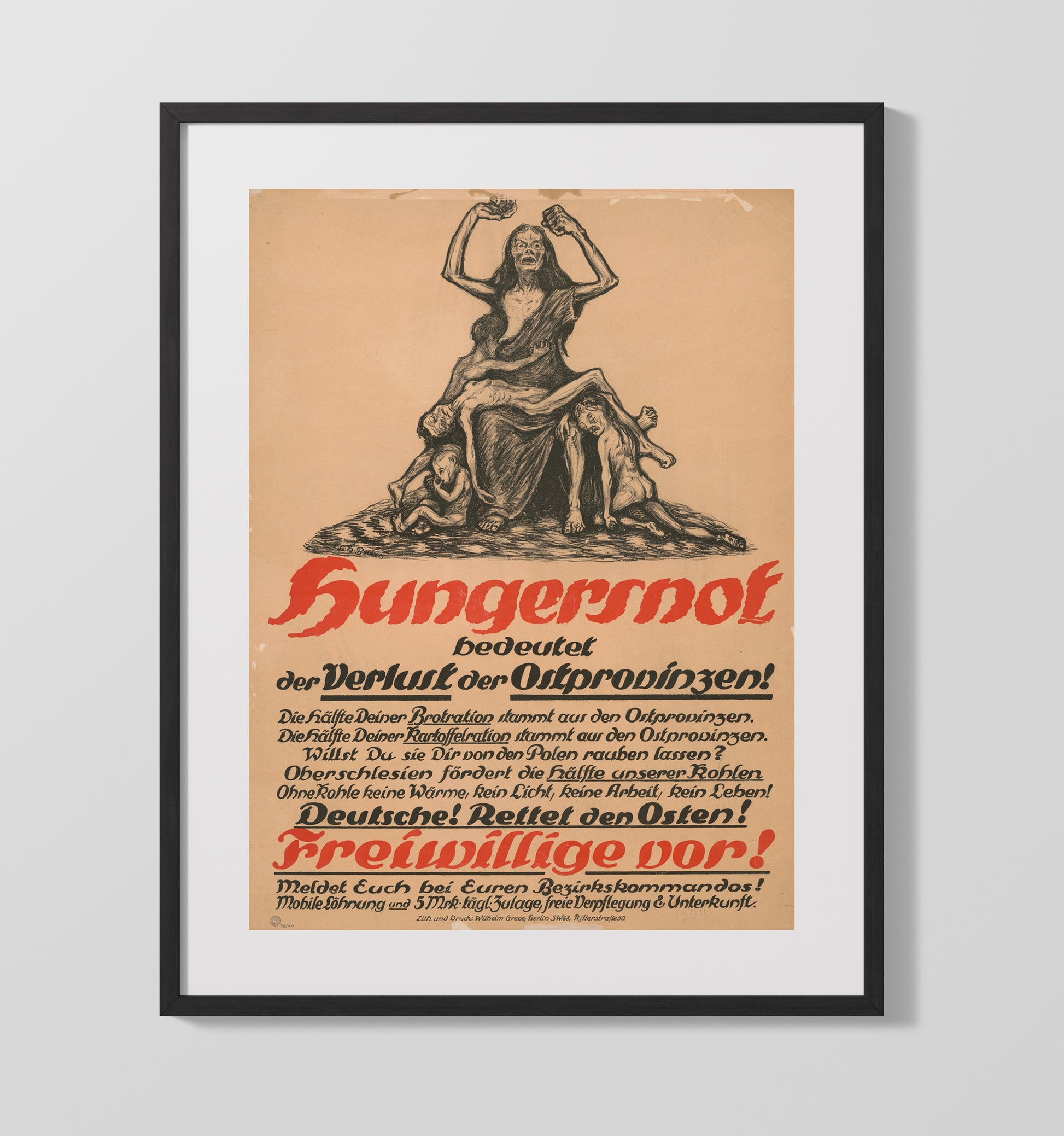 Vintage War Poster - Hungernot Vintage War Wall Art - 16x20 Gallery Frame