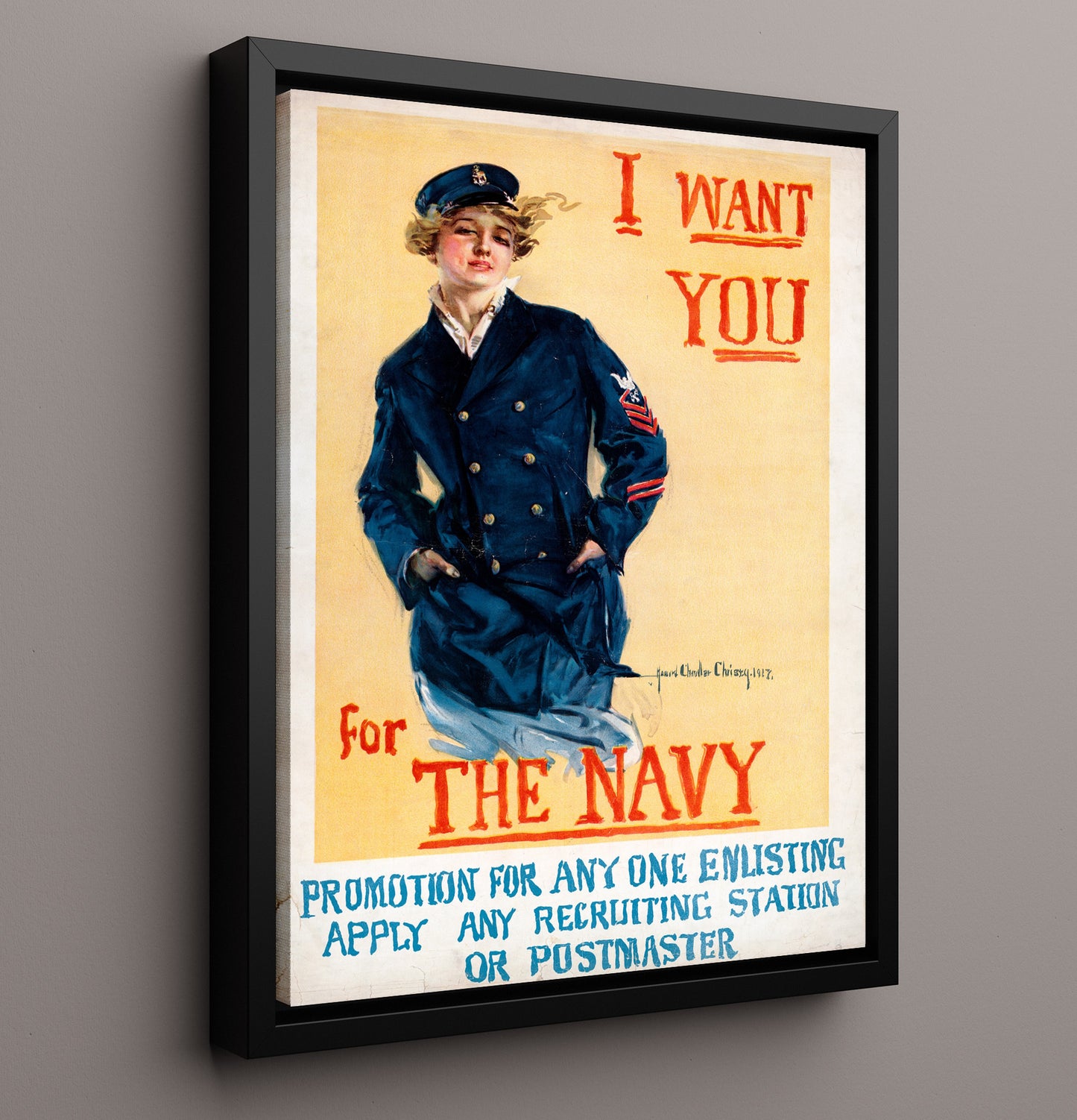 Vintage War Poster - I Want You for the Navy Vintage War Wall Art - 16x20 Framed Canvas