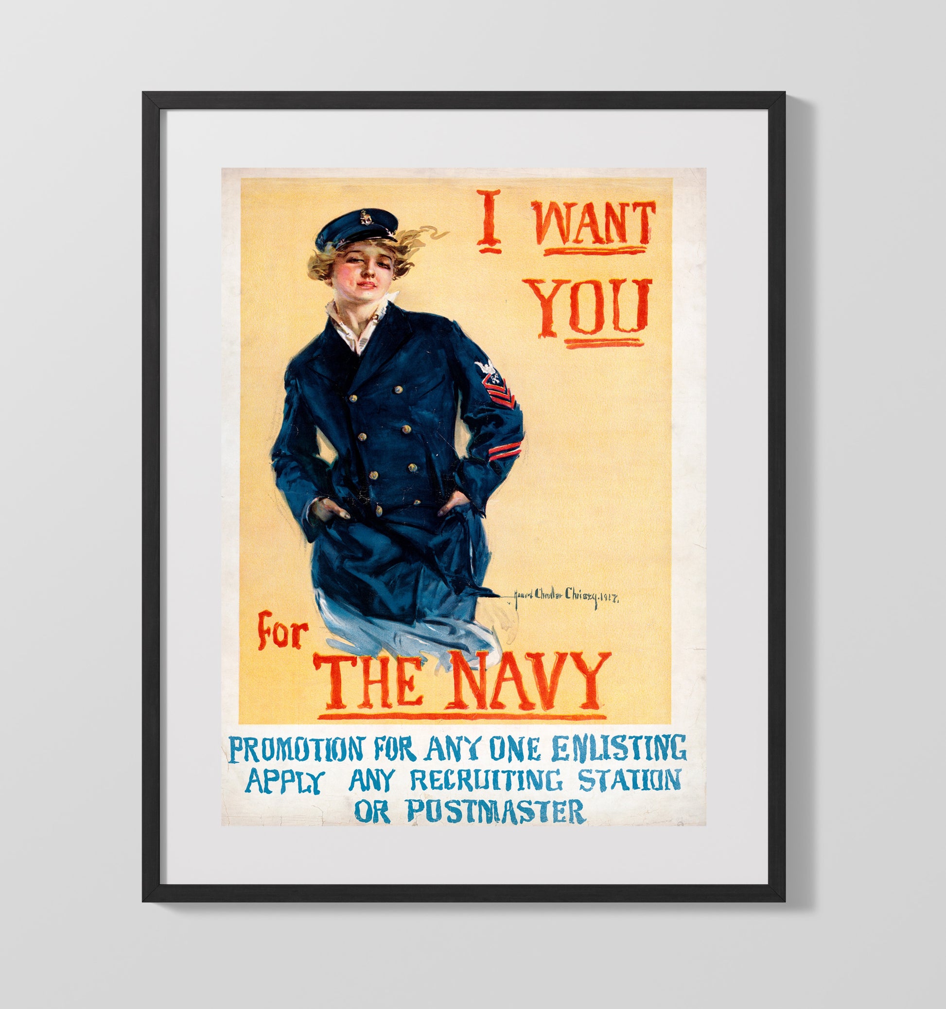 Vintage War Poster - I Want You for the Navy Vintage War Wall Art - 16x20 Gallery Frame