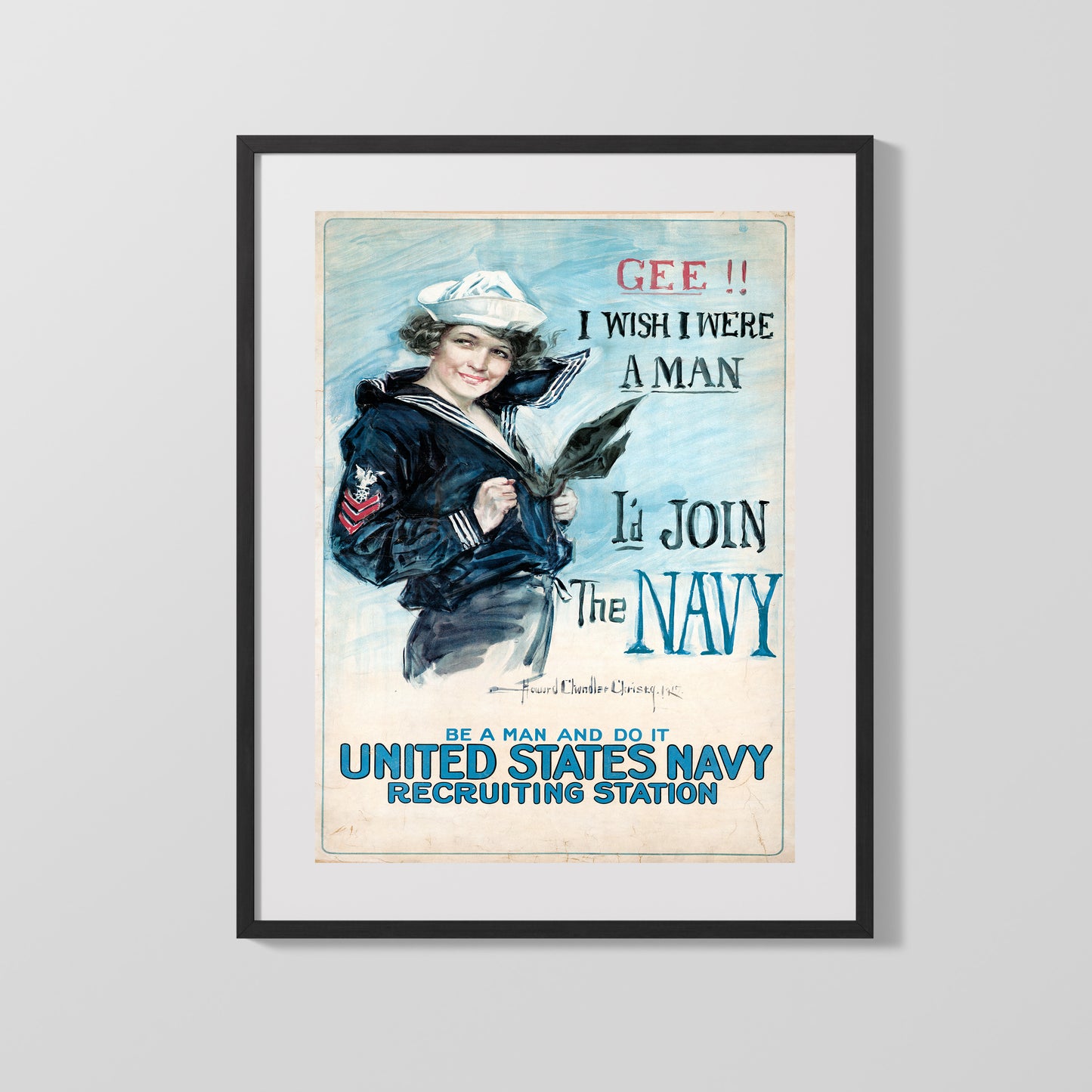 Vintage War Poster - I Wish I Were A Man I would Join the Navy