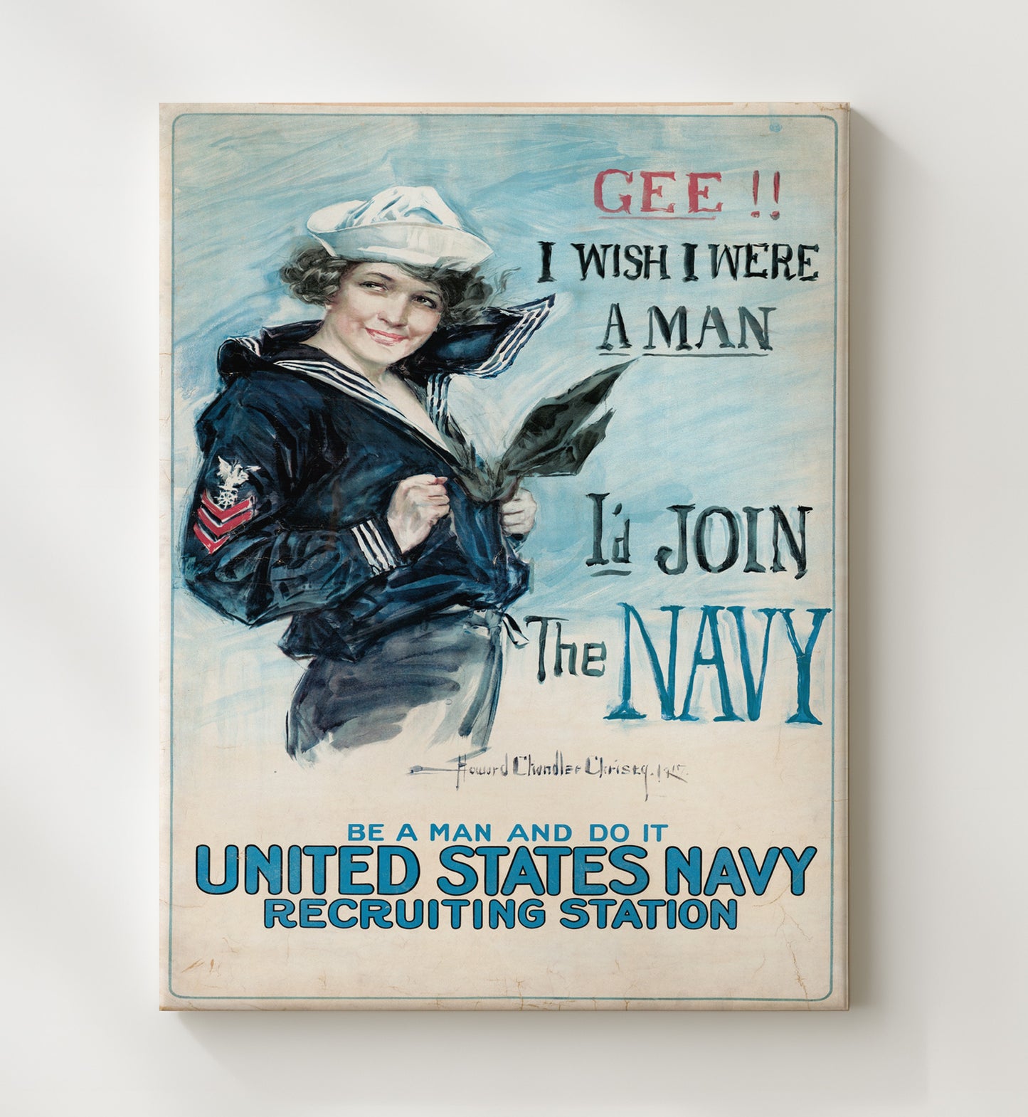 I Wish I Were A Man I would Join the Navy war poster wall art 20x24 Canvas