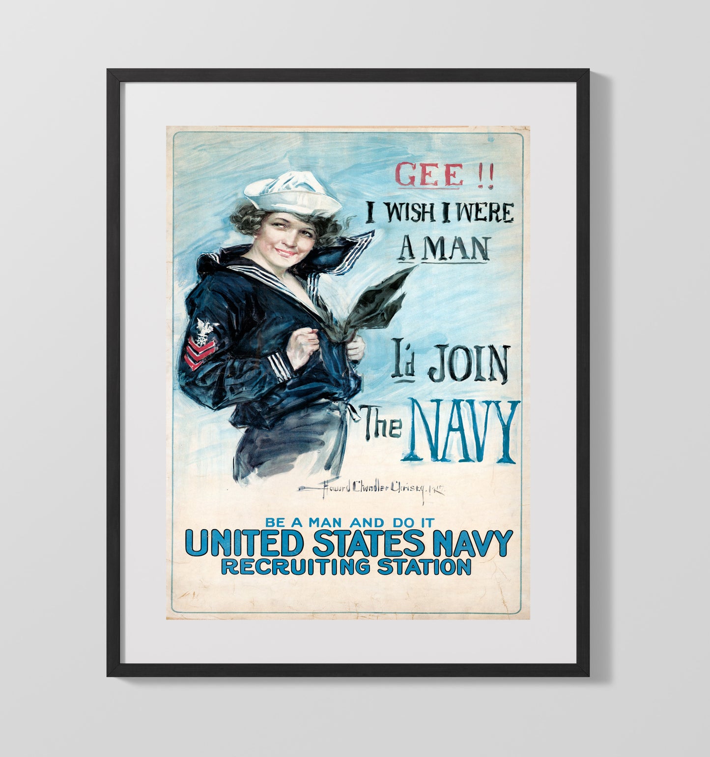 I Wish I Were A Man I would Join the Navy war poster wall art 16x20 Gallery Frame