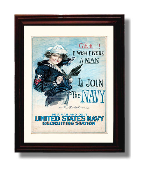 I Wish I Were A Man I would Join the Navy war poster wall art 8x10 Beveled Frame
