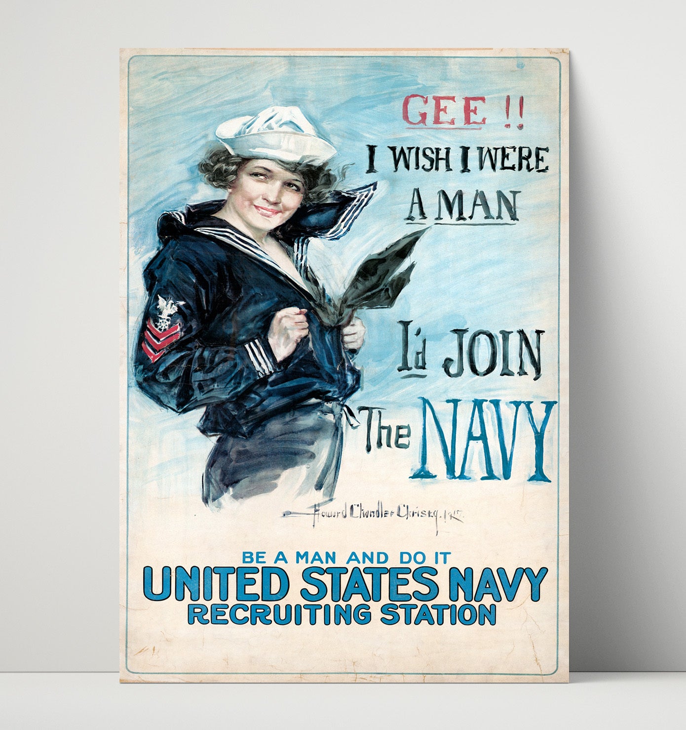 Vintage War Poster - I Wish I Were A Man I would Join the Navy Vintage War Wall Art - 16x20 Unframed Print
