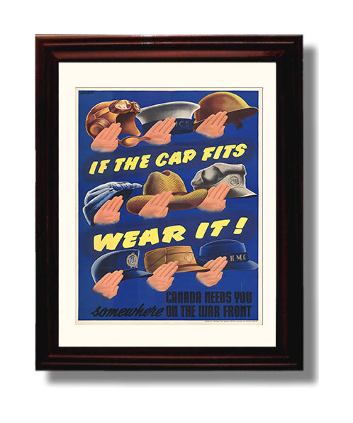 Vintage War Poster - If The Cap Fits - Wear It Canada Vintage War Wall Art - 8x10 Beveled Frame