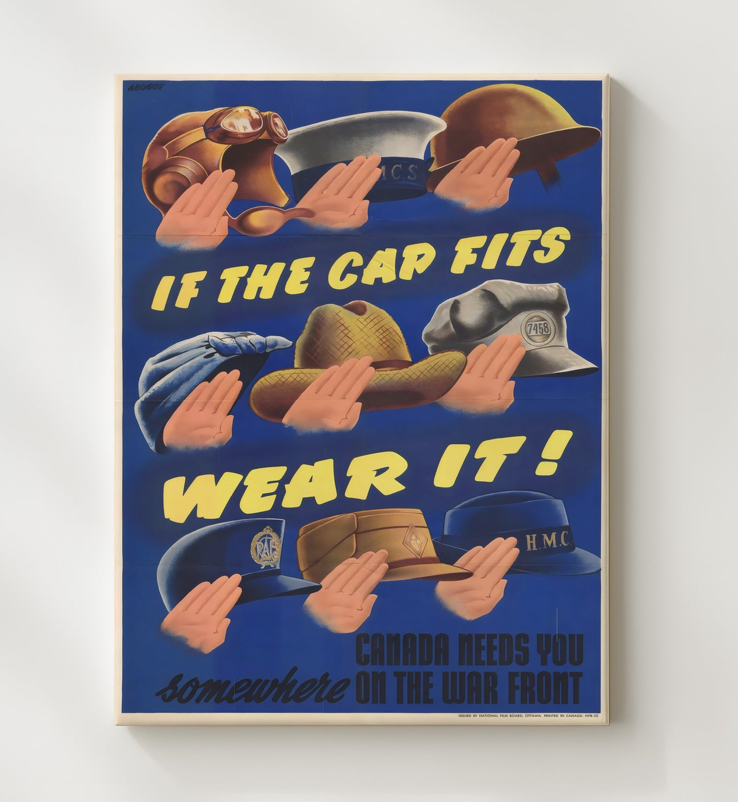 Vintage War Poster - If The Cap Fits - Wear It Canada Vintage War Wall Art - 20x24 Canvas