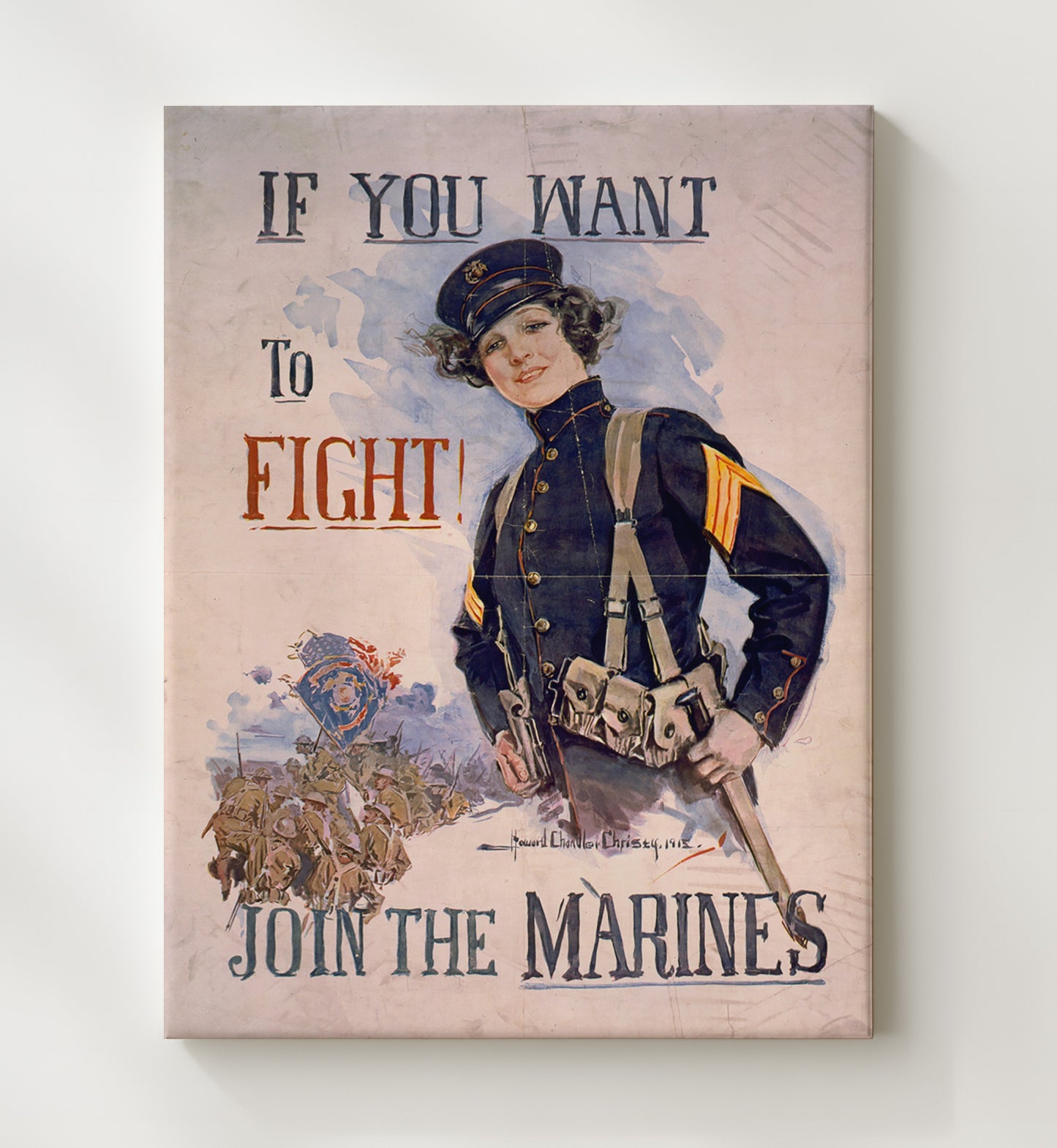 Vintage War Poster - If You Want to Fight Join the Marines Vintage War Wall Art - 20x24 Canvas