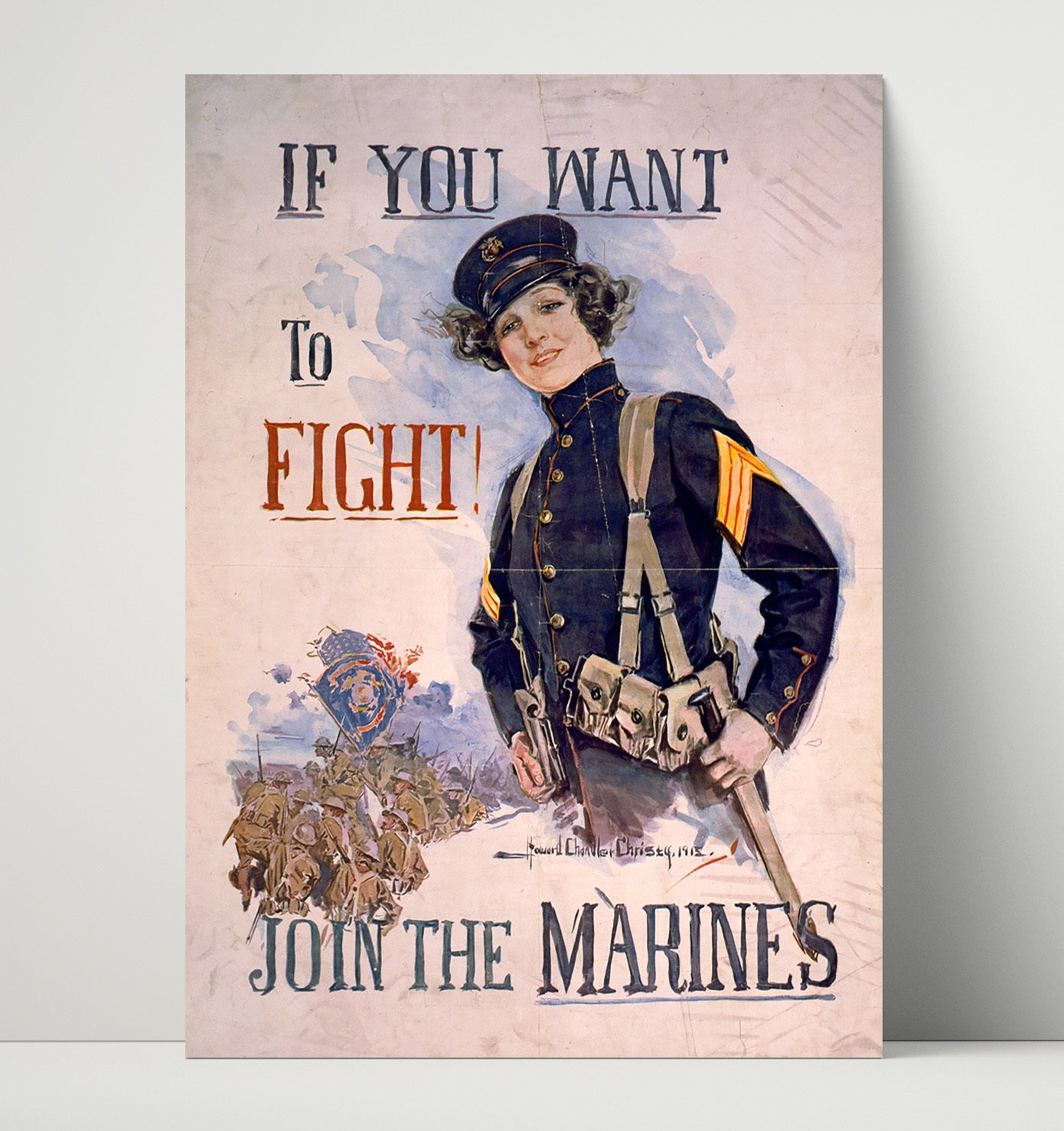 Vintage War Poster - If You Want to Fight Join the Marines Vintage War Wall Art - 16x20 Unframed Print