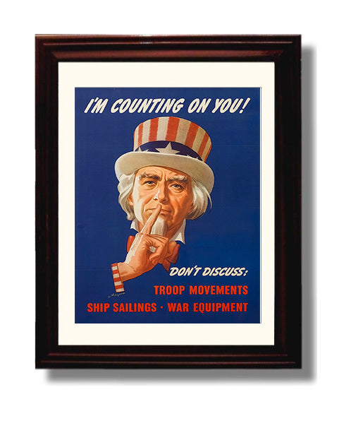 Vintage War Poster - Im Counting on You Dont Discuss Vintage War Wall Art - 8x10 Beveled Frame