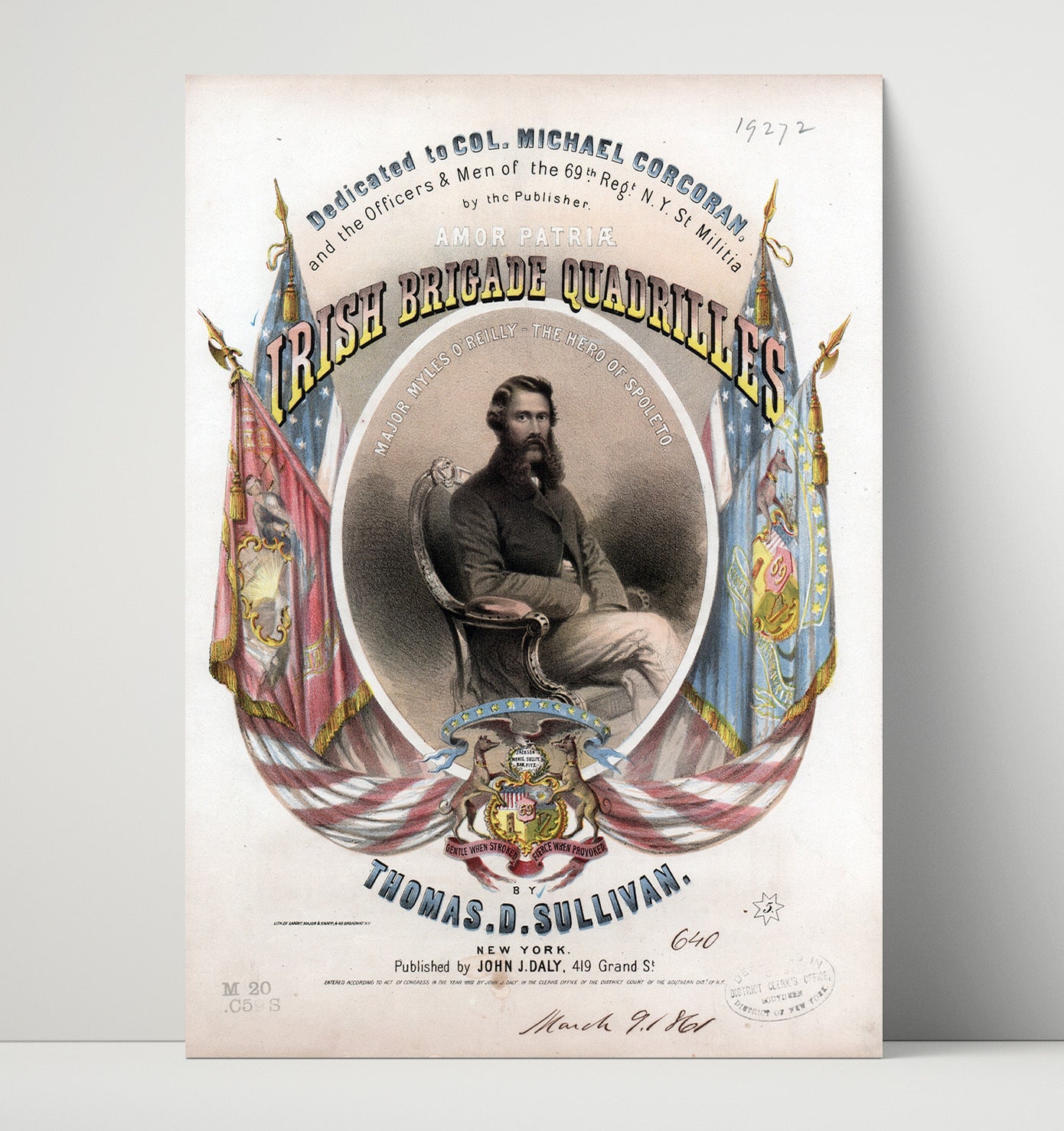 Vintage War Poster - Irish Brigade Quadrilles Thomas Sullivan Vintage War Wall Art - 16x20 Unframed Print
