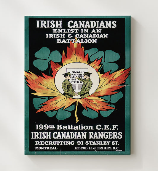 Irish Canadian Battalion 199th vintage war poster canvas wall art 20x24 Canvas