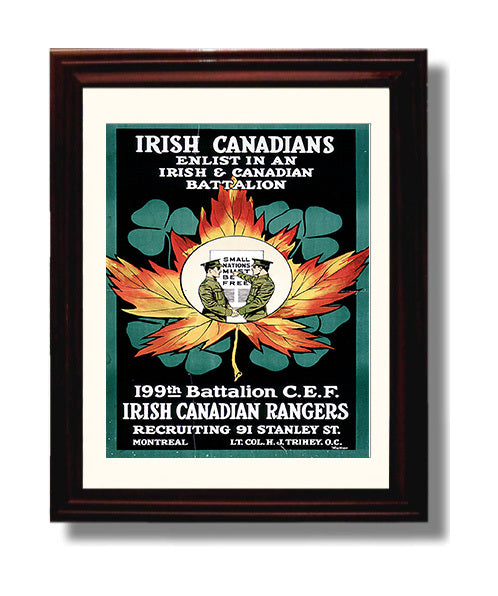 Irish Canadian Battalion 199th war poster wall art 8x10 Beveled Frame