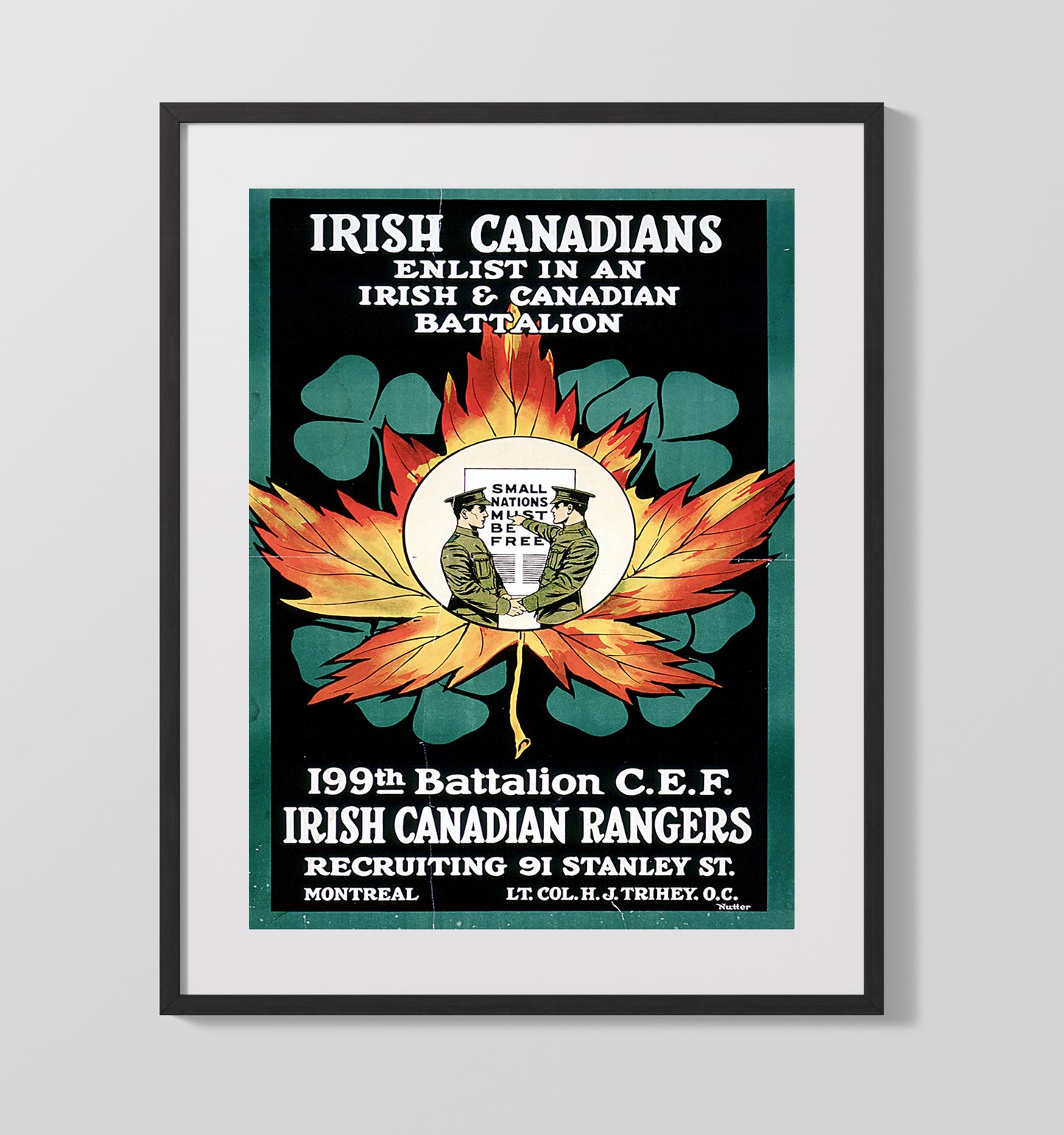 Irish Canadian Battalion 199th war poster wall art 16x20 Gallery Frame