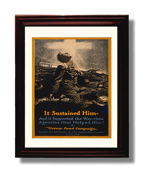 Vintage War Poster - It Sustained Him The Presbyterian Fund Vintage War Wall Art - 8x10 Beveled Frame