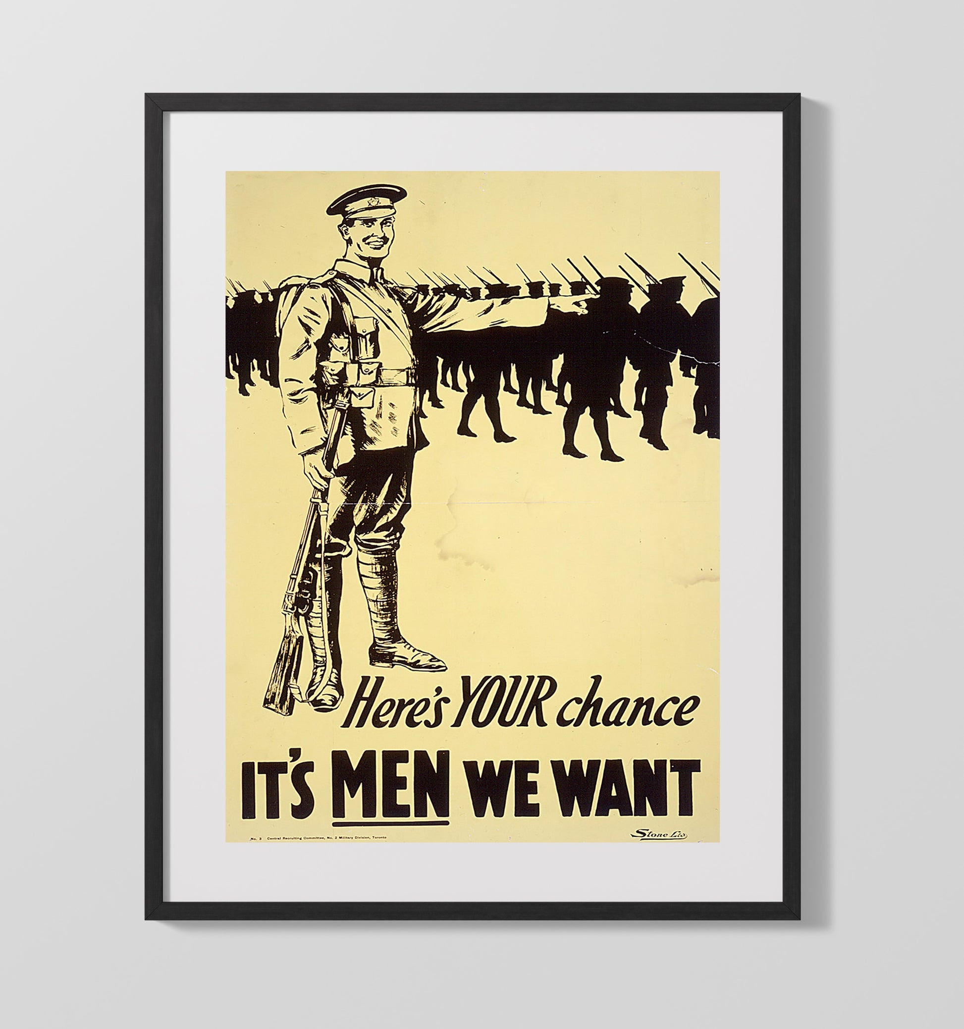 Vintage War Poster - Its Men We Want Vintage War Wall Art - 16x20 Gallery Frame
