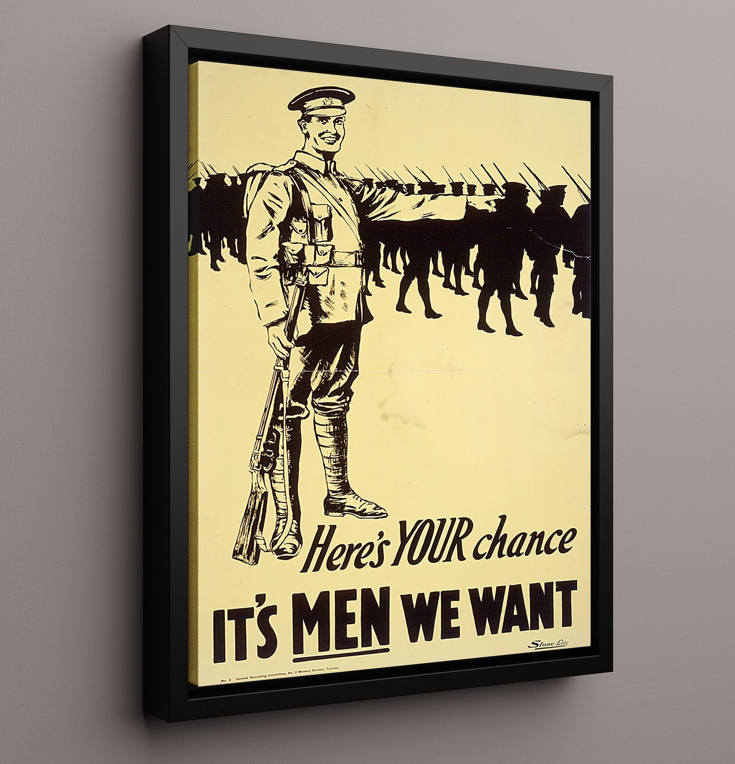 Vintage War Poster - Its Men We Want Vintage War Wall Art - 16x20 Framed Canvas