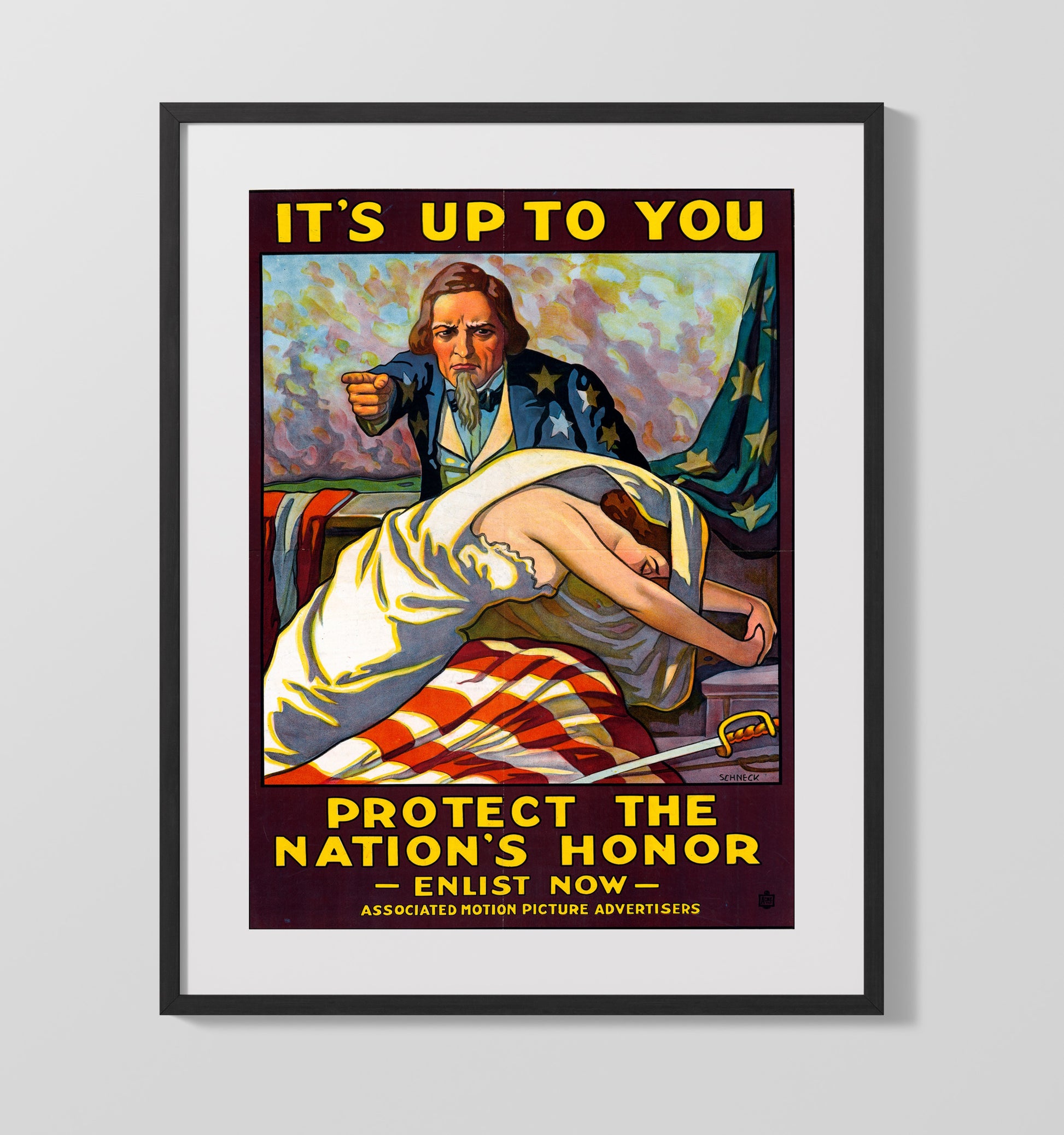 Vintage War Poster - Its Up to You - Protect the Nations Honor Vintage War Wall Art - 16x20 Gallery Frame