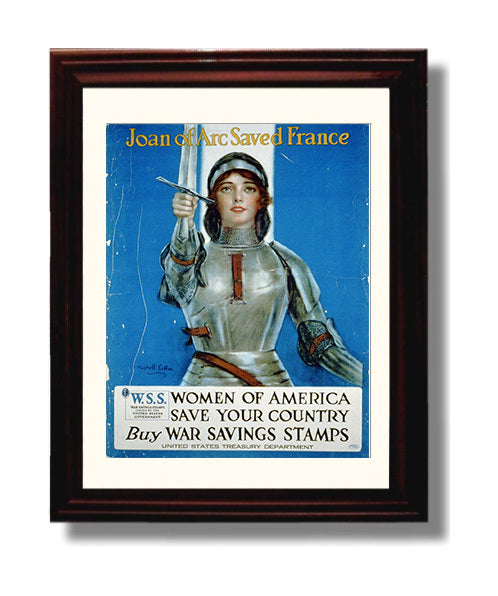 Vintage War Poster - Joan of Arc Saved France Vintage War Wall Art - 8x10 Beveled Frame