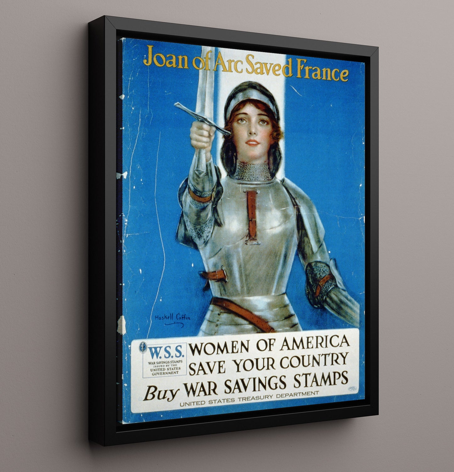 Vintage War Poster - Joan of Arc Saved France Vintage War Wall Art - 16x20 Framed Canvas