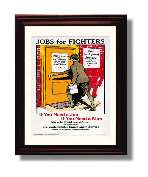 Vintage War Poster - Jobs for Fighters Vintage War Wall Art - 8x10 Beveled Frame