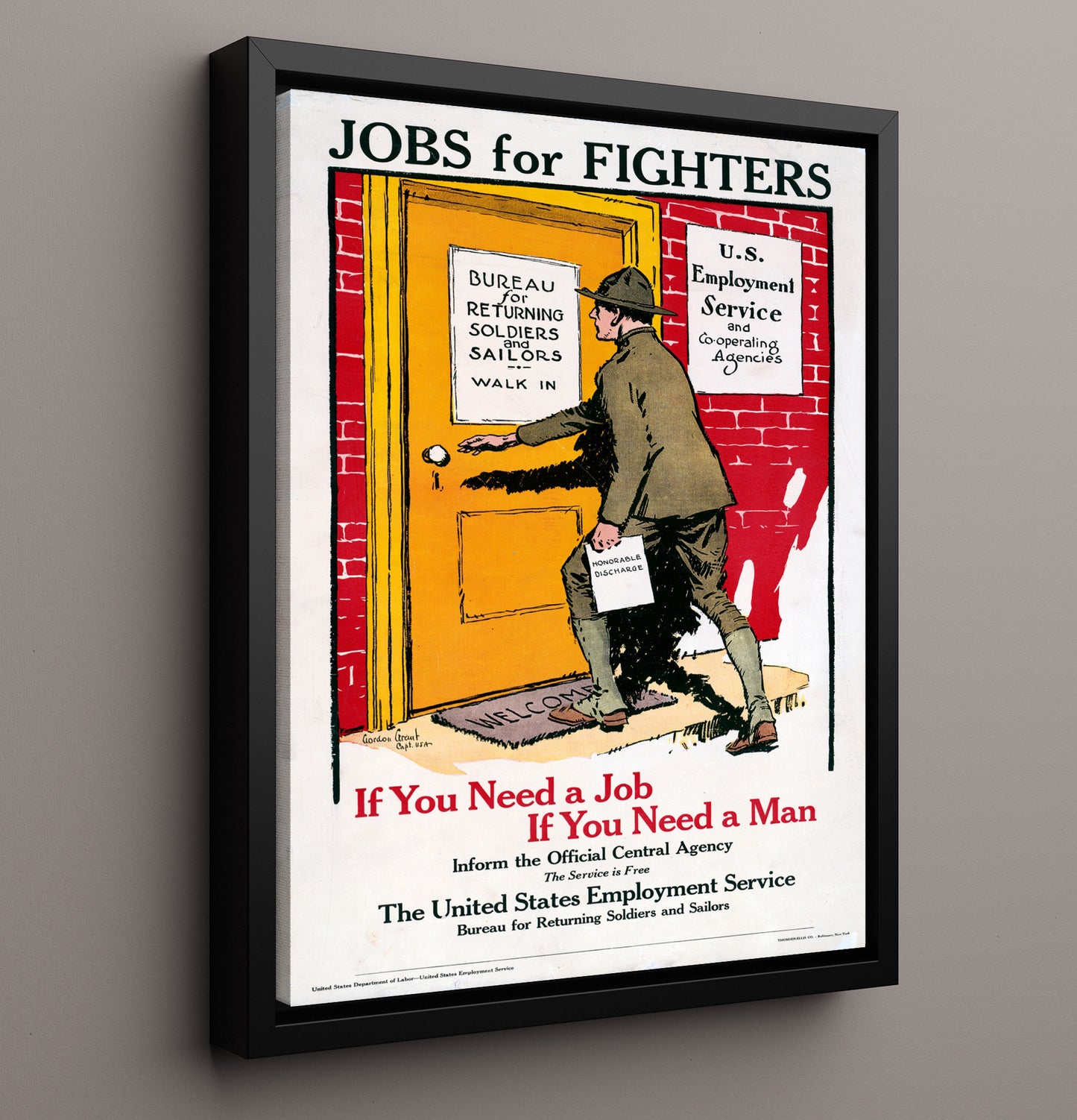 Jobs for Fighters war poster wall art 16x20 Framed Canvas