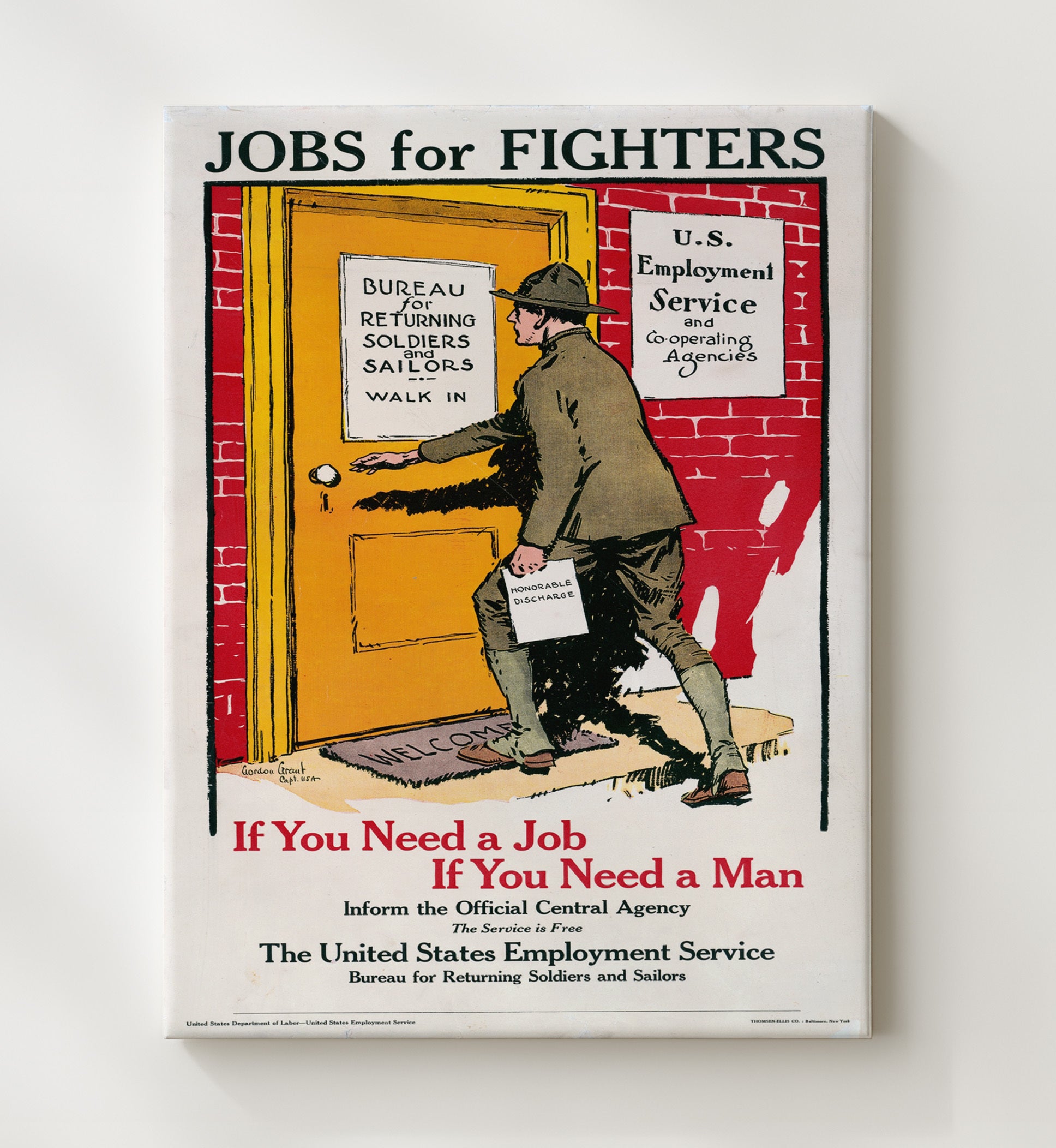 Jobs for Fighters war poster wall art 20x24 Canvas