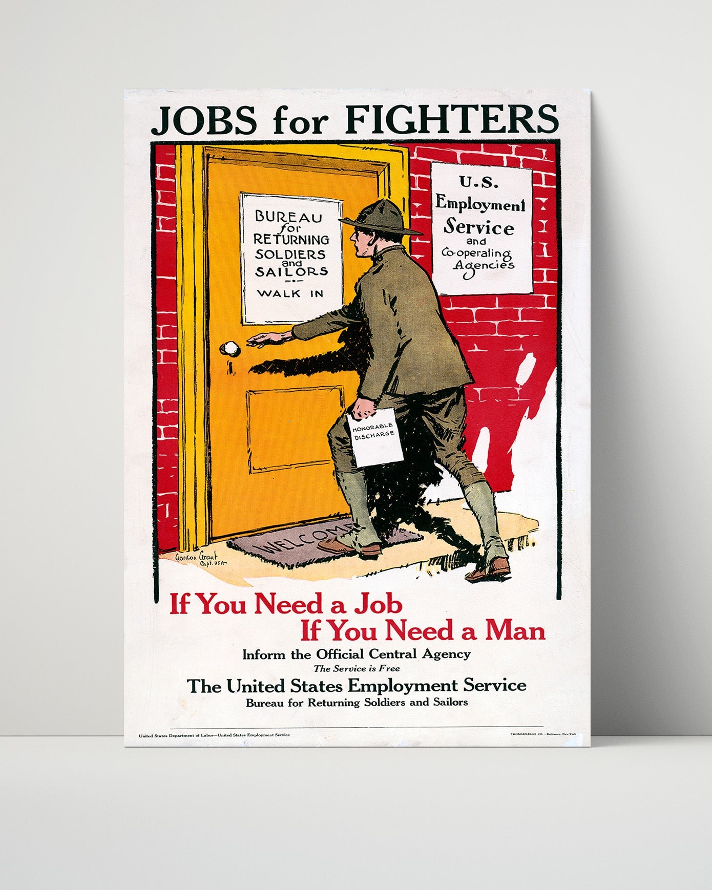 Vintage War Poster Unframed- Jobs for Fighters