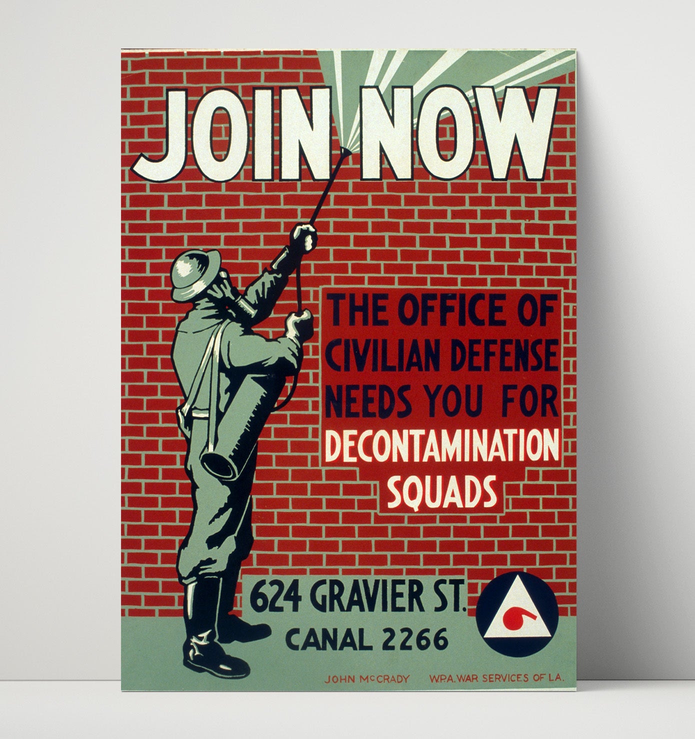 Vintage War Poster - Join Now Civilian Defense Decontamination Squads Vintage War Wall Art - 16x20 Unframed Print