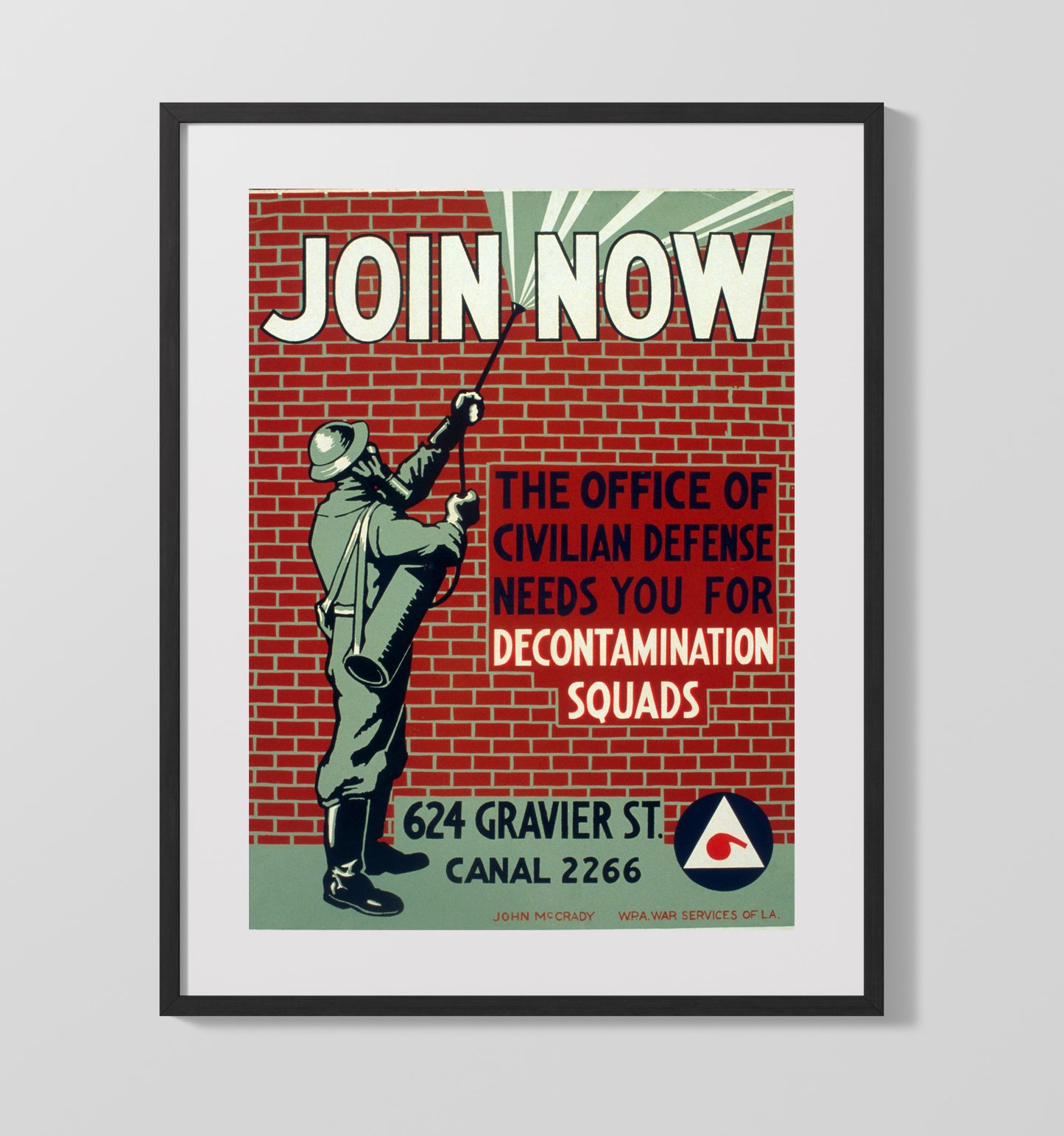 Vintage War Poster - Join Now Civilian Defense Decontamination Squads Vintage War Wall Art - 16x20 Gallery Frame