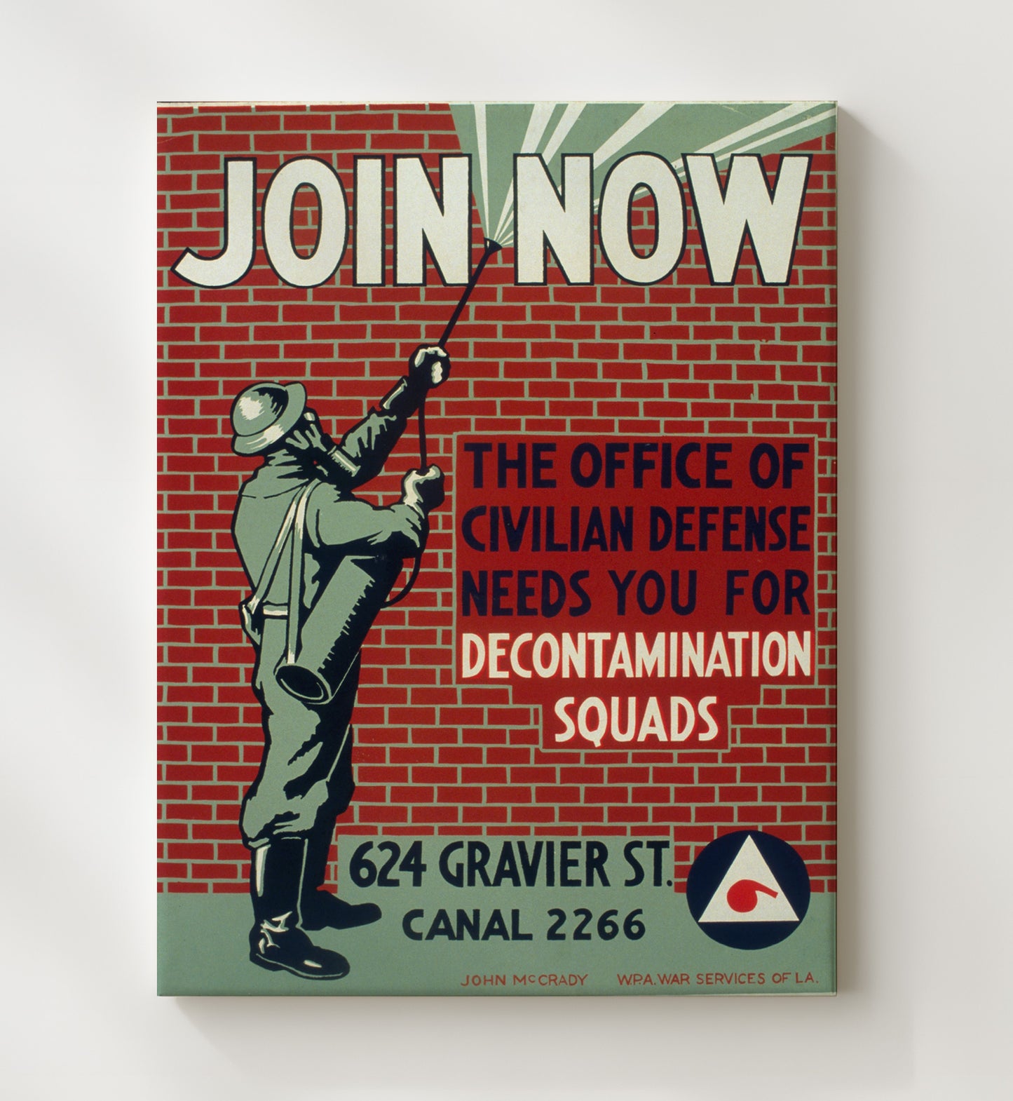 Vintage War Poster - Join Now Civilian Defense Decontamination Squads Vintage War Wall Art - 20x24 Canvas