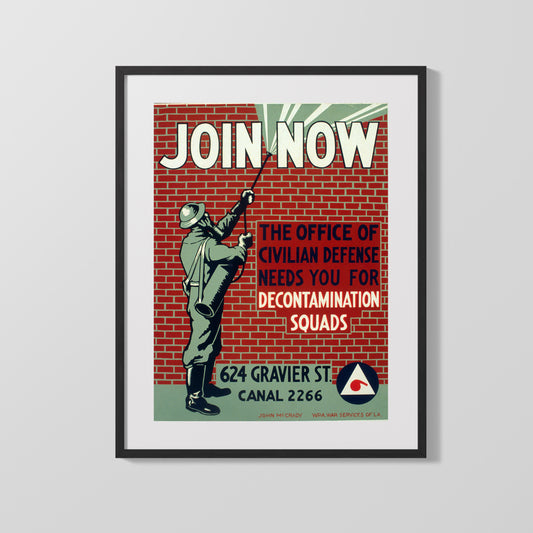 Vintage War Poster - Join Now Civilian Defense Decontamination Squads