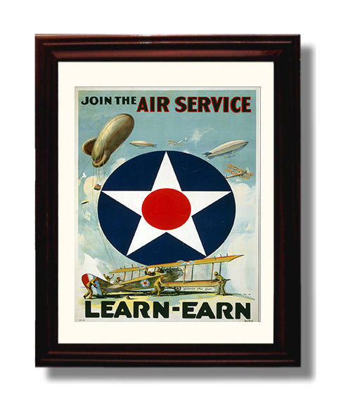 Vintage War Poster - Join The Air Service WWI Vintage War Wall Art - 8x10 Beveled Frame