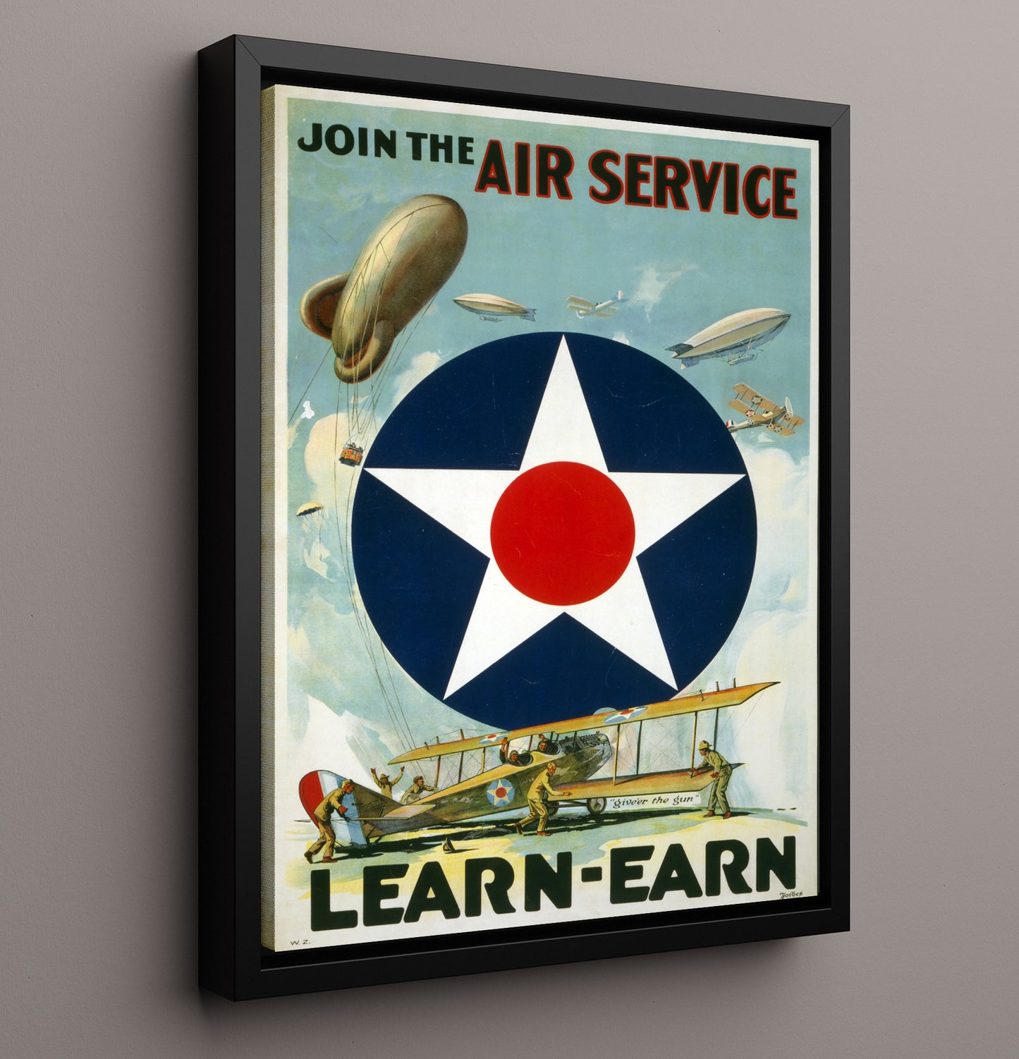 Join The Air Service WWI war poster wall art 16x20 Framed Canvas