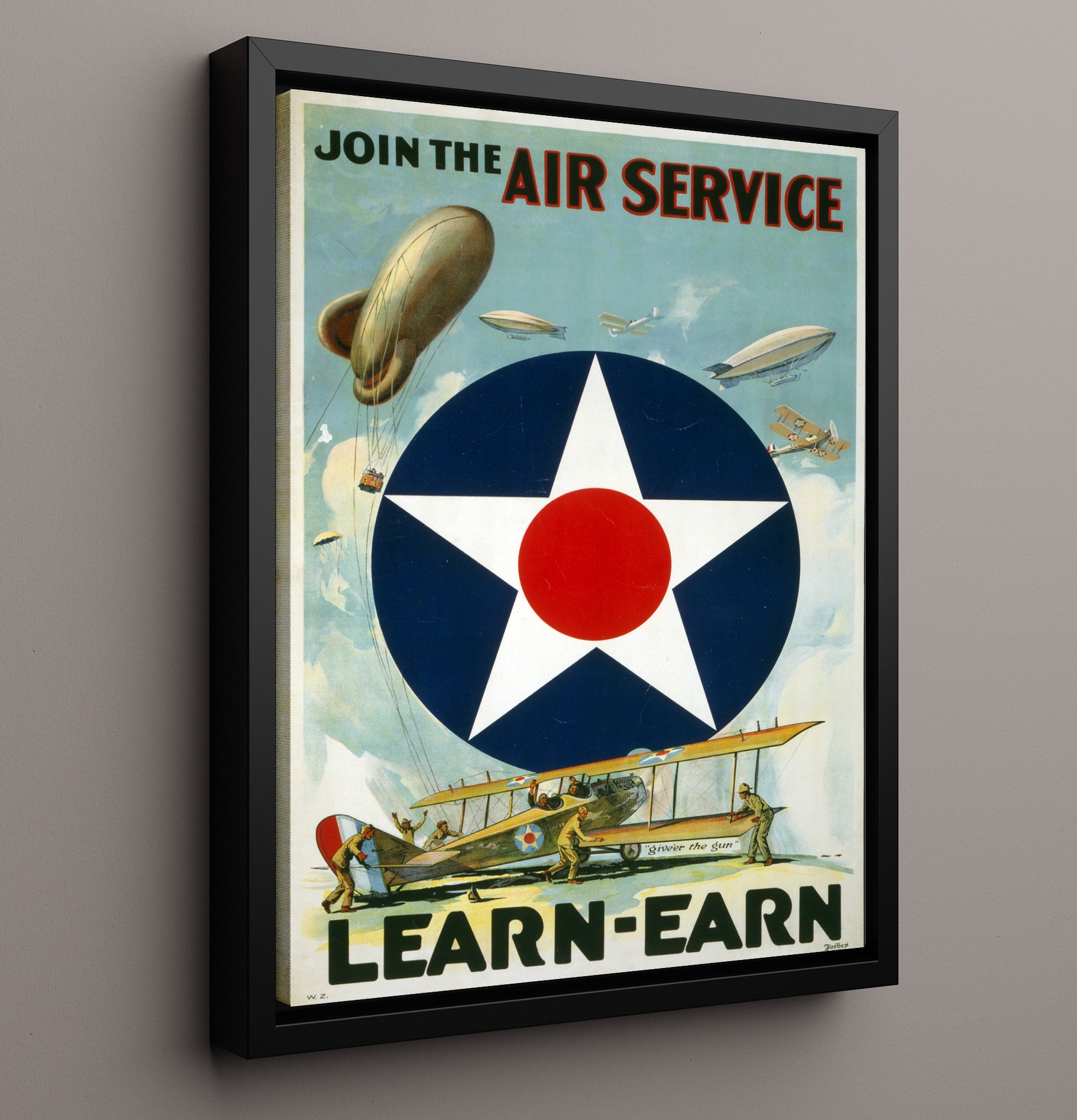 Join The Air Service WWI war poster wall art 16x20 Framed Canvas