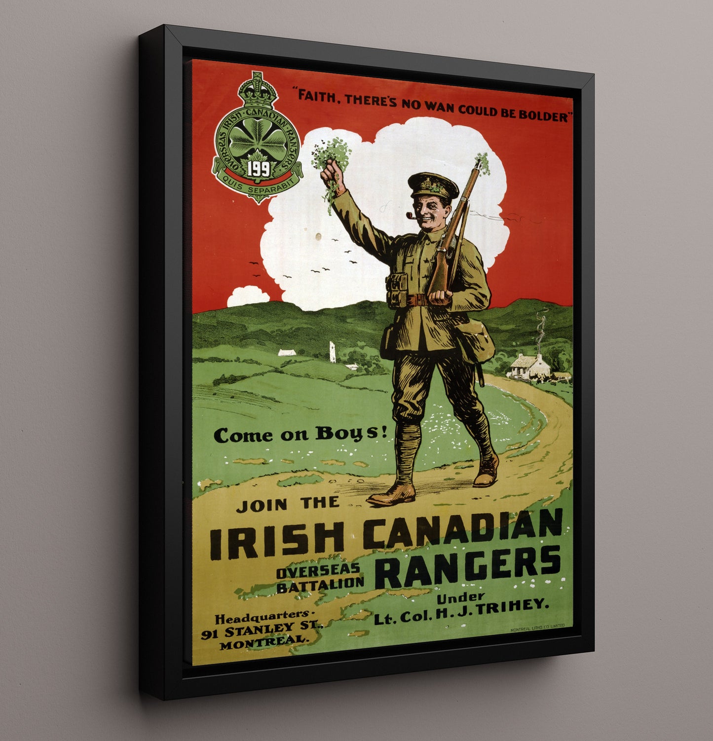 Join The Irish Canadian Rangers war poster wall art 16x20 Framed Canvas
