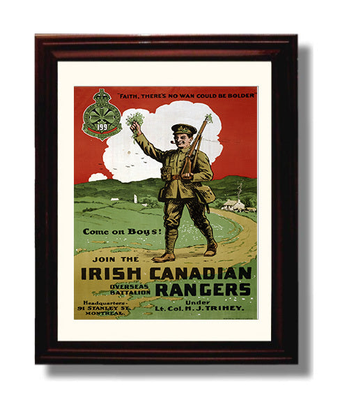 Join The Irish Canadian Rangers war poster wall art 8x10 Beveled Frame