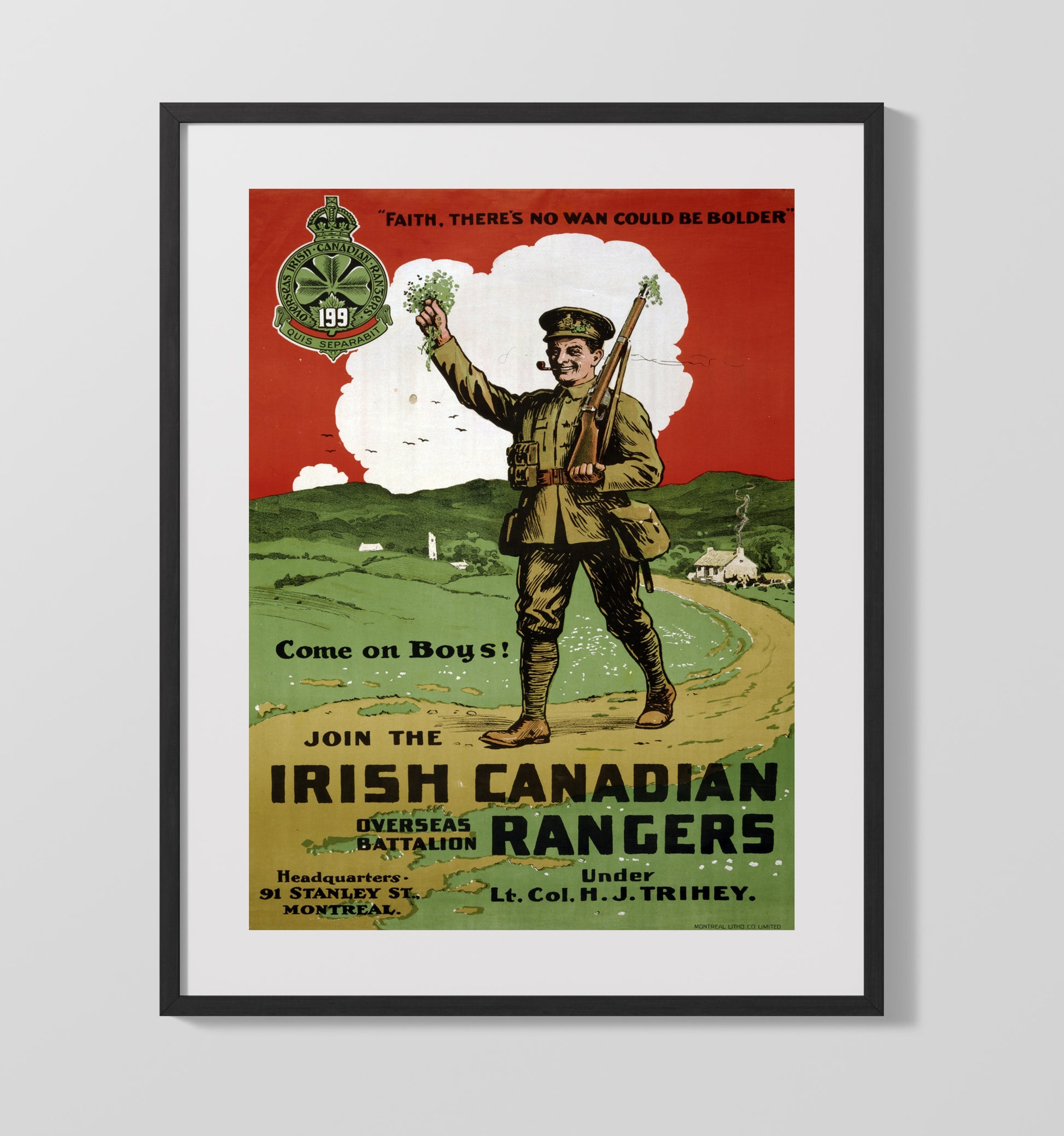 Join The Irish Canadian Rangers war poster wall art 16x20 Gallery Frame