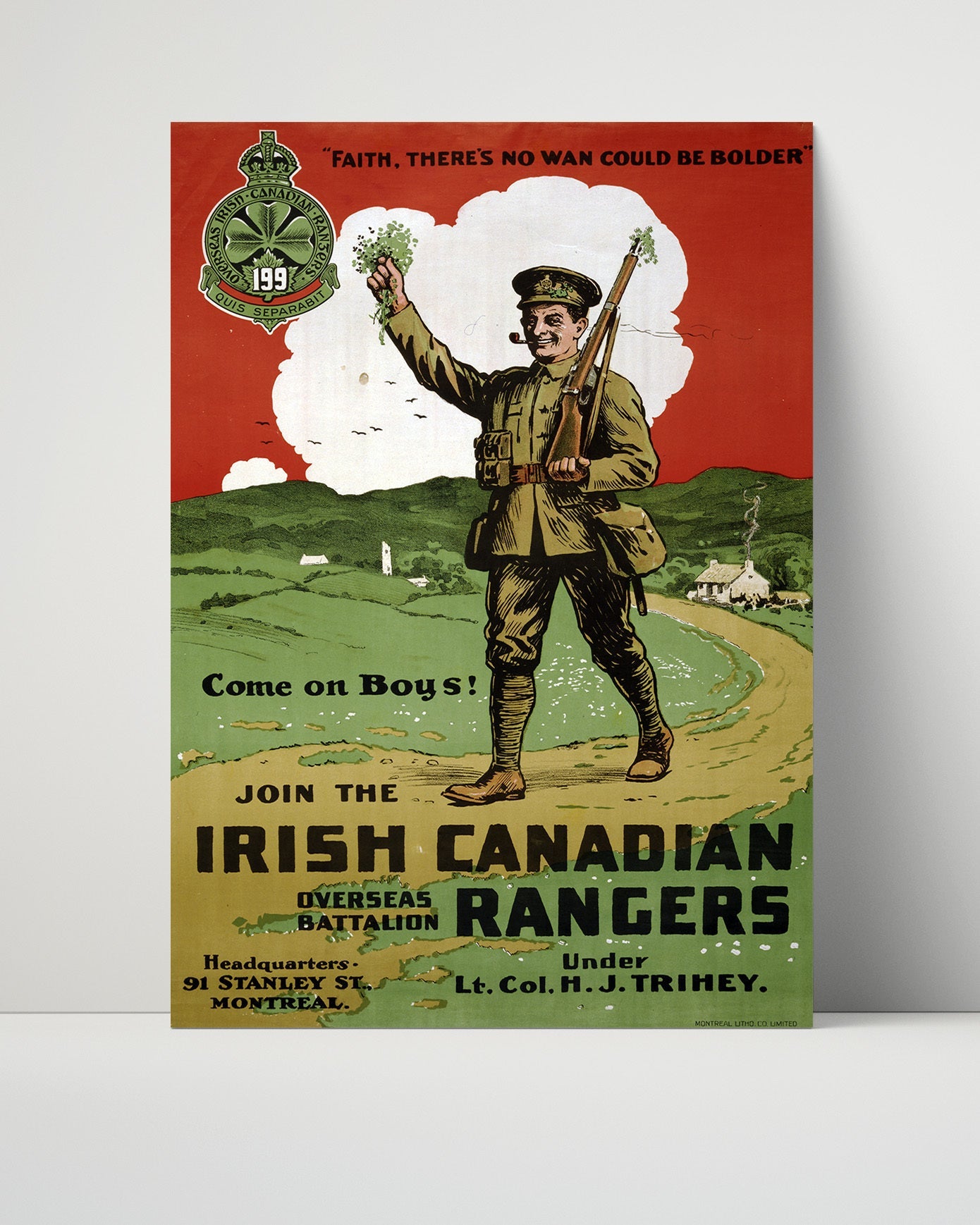 Vintage War Poster Unframed- Join The Irish Canadian Rangers