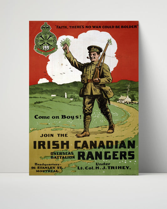 Vintage War Poster Unframed- Join The Irish Canadian Rangers