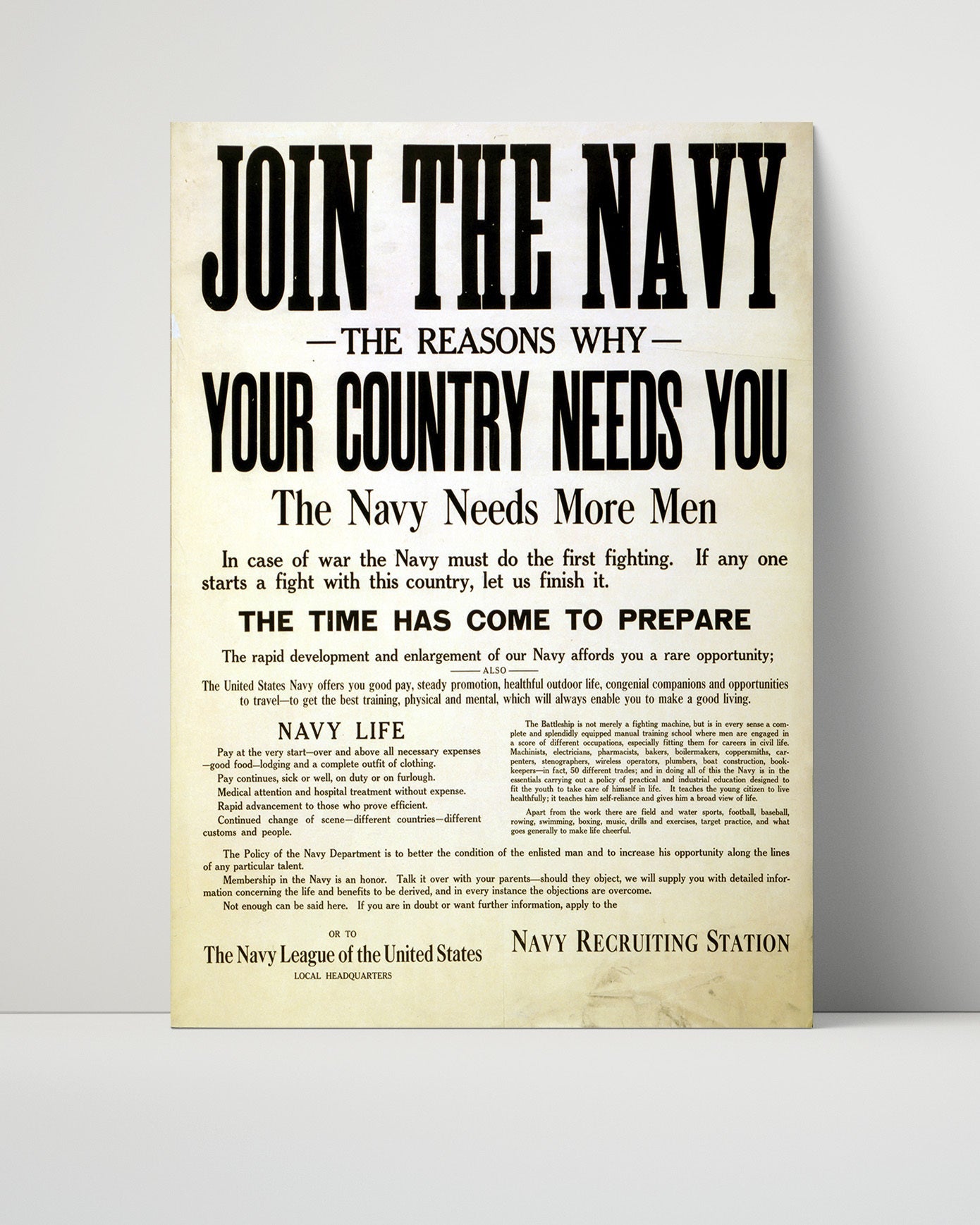 Vintage War Poster Unframed- Join the Navy - Torpedo Rider