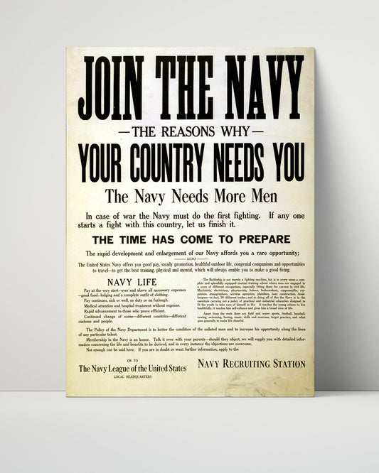 Vintage War Poster Unframed- Join the Navy - Torpedo Rider