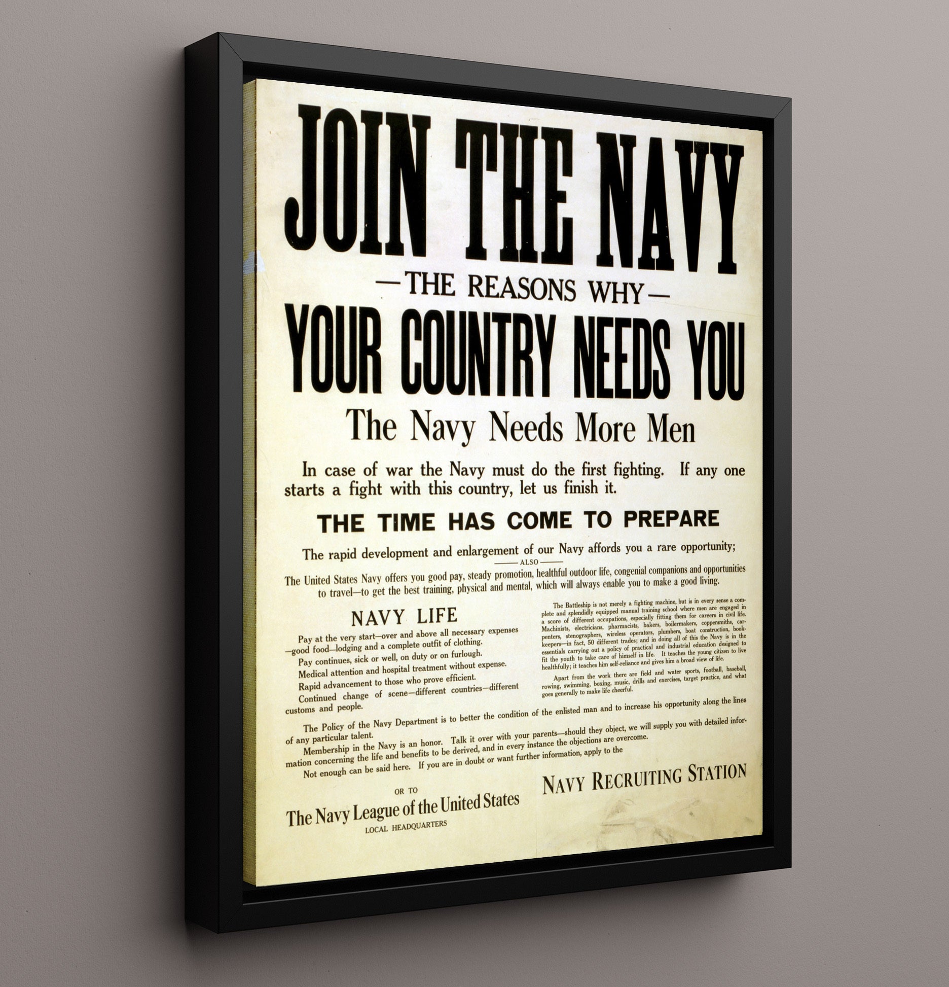 Join The Navy Reasons Your Country Needs You war poster wall art 16x20 Framed Canvas
