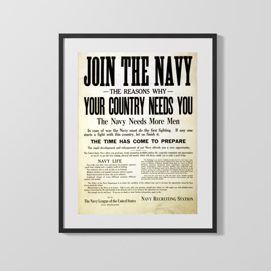 Vintage War Poster - Join The Navy Reasons Your Country Needs You