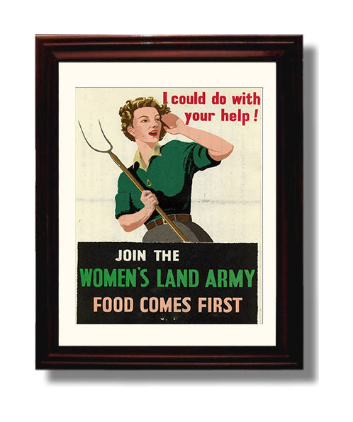 Vintage War Poster - Join The Womens Land Army Vintage War Wall Art - 8x10 Beveled Frame