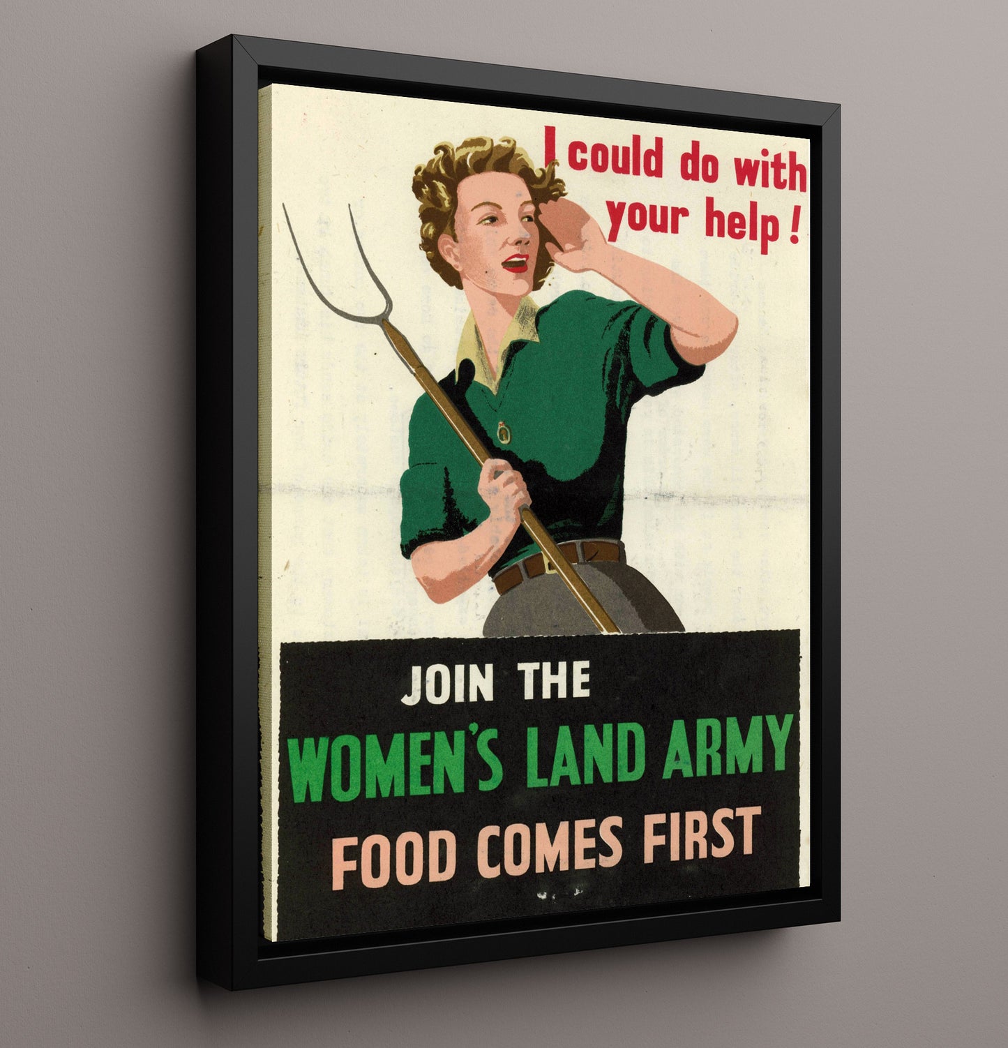 Join The Women's Land Army war poster wall art 16x20 Framed Canvas