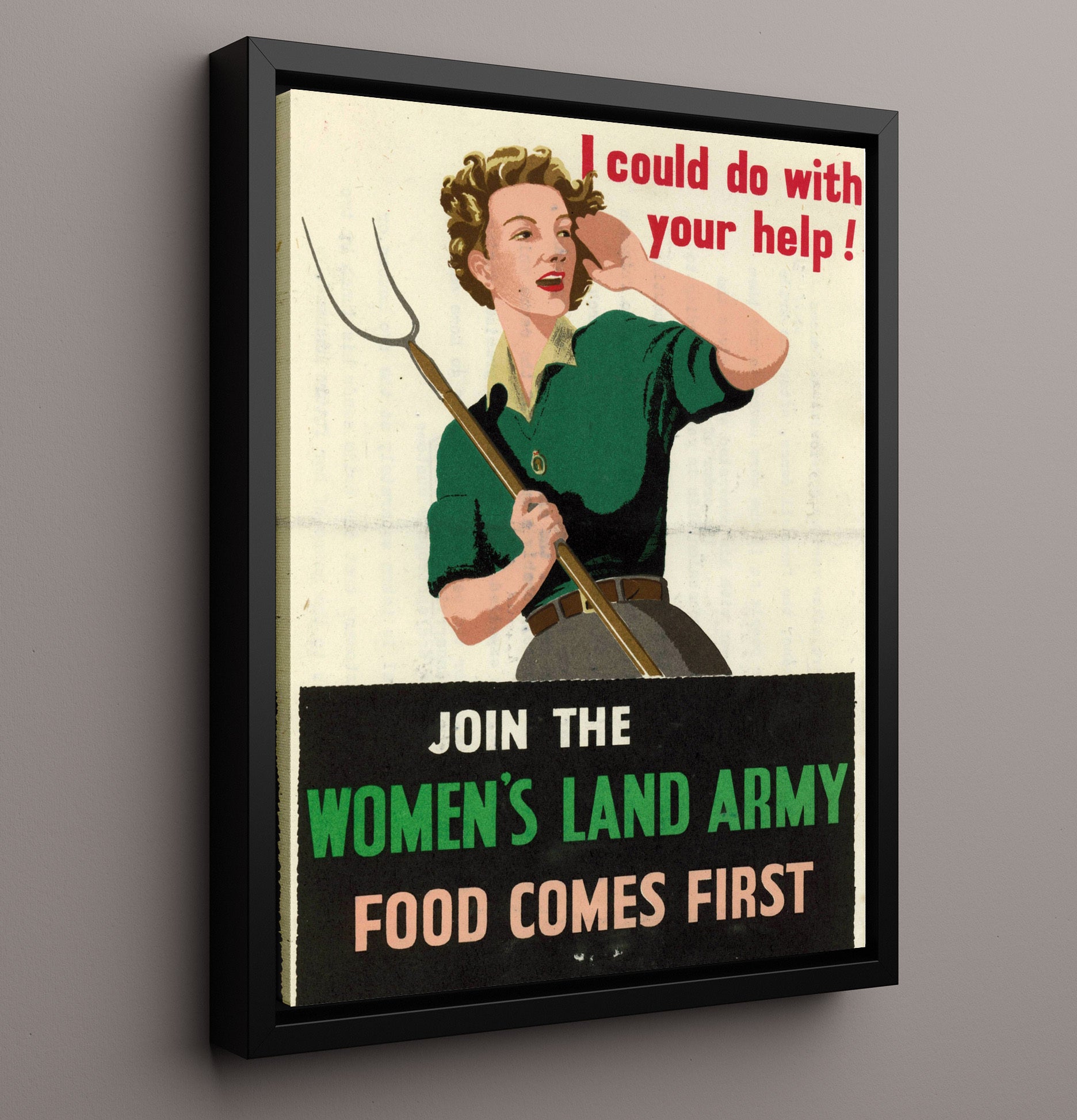 Vintage War Poster - Join The Womens Land Army Vintage War Wall Art - 16x20 Framed Canvas