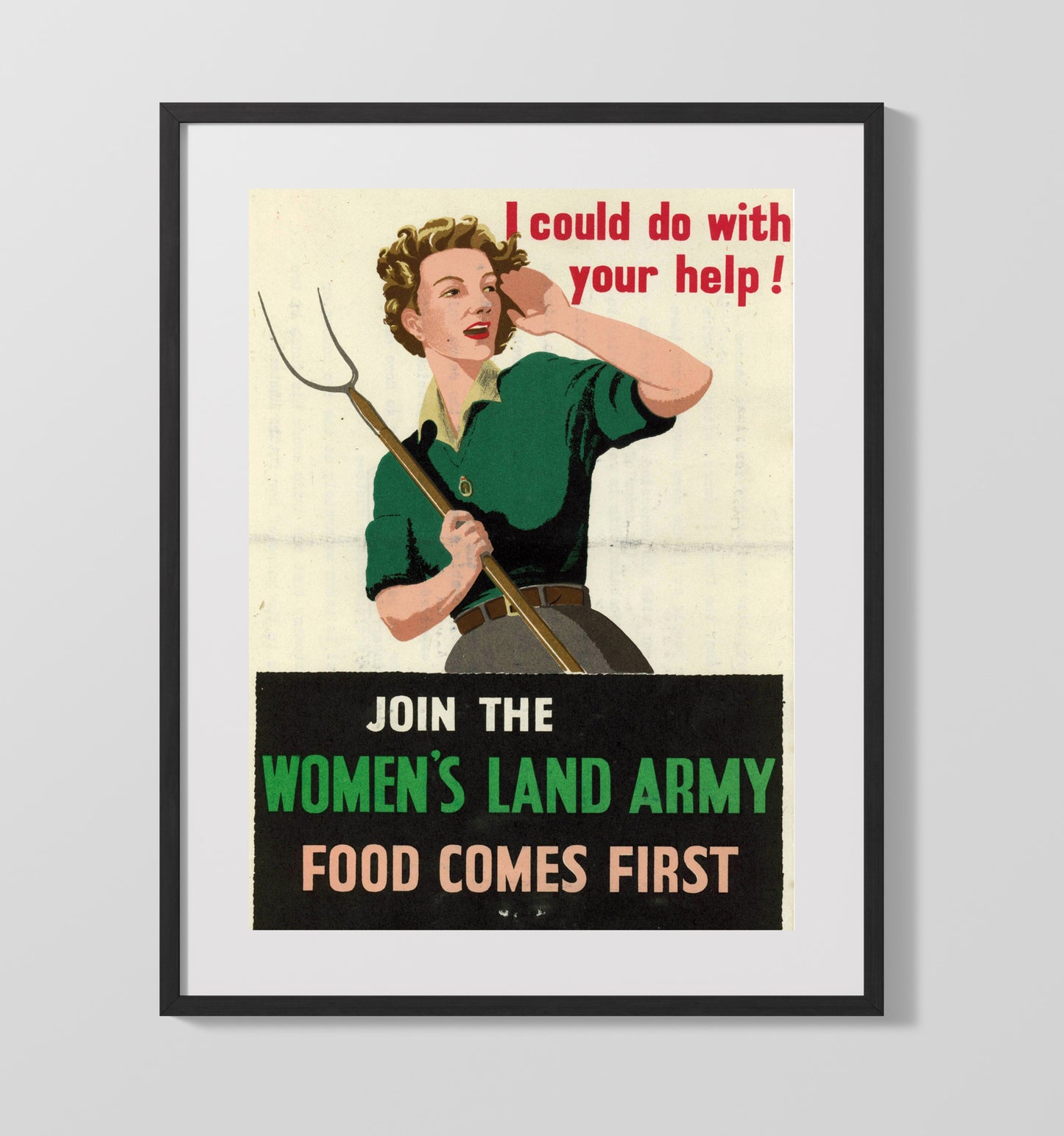 Vintage War Poster - Join The Womens Land Army Vintage War Wall Art - 16x20 Gallery Frame